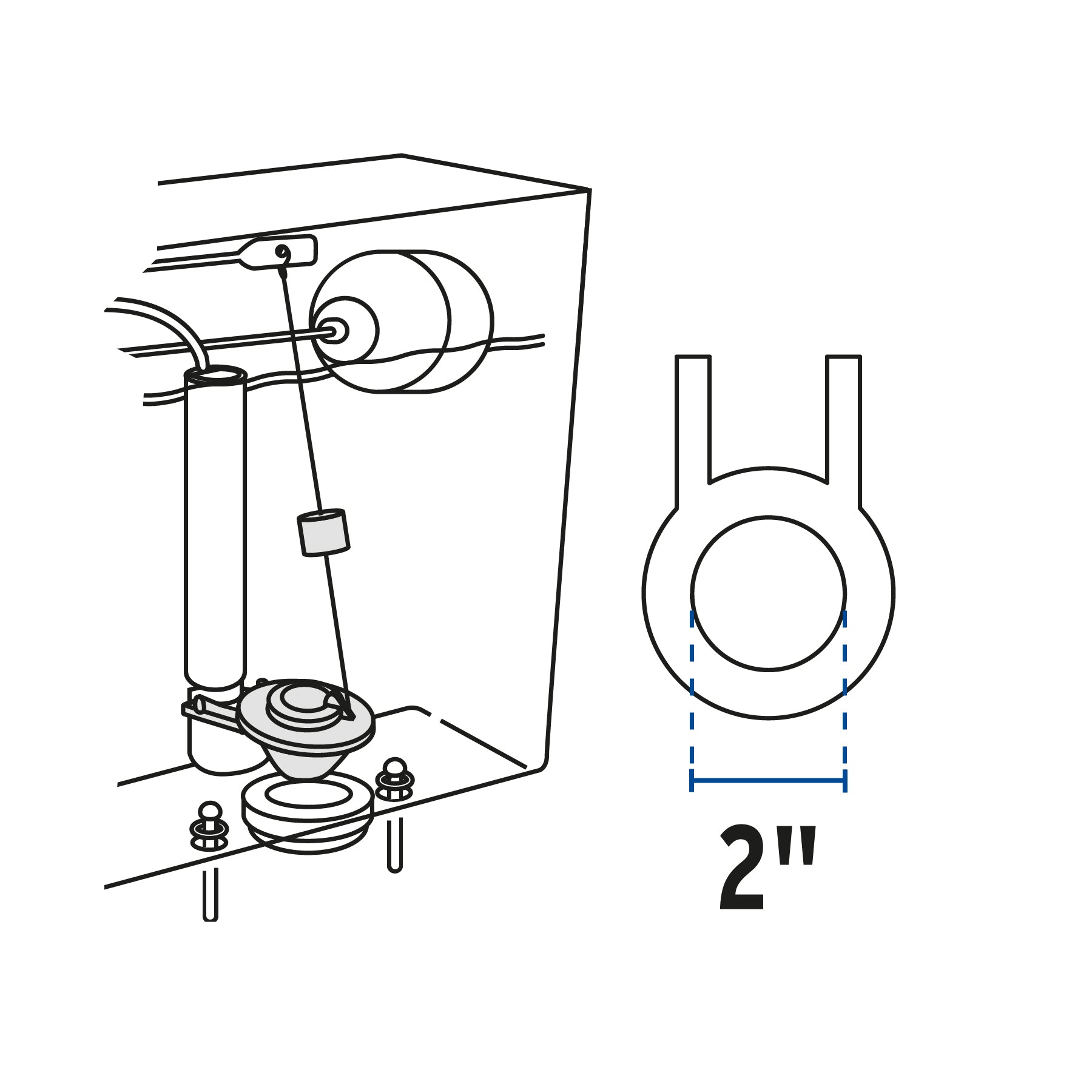 Sapo 2" para WC, PVC azul, cadena plástica, FOSET BASIC