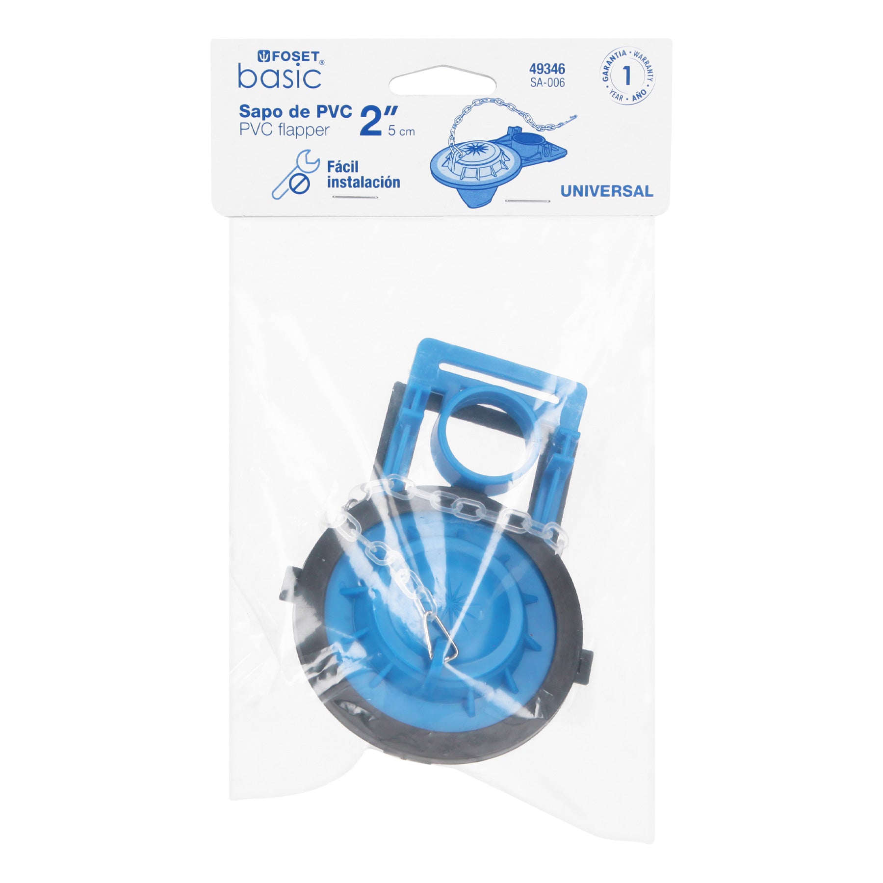 Sapo 2" para WC, PVC azul, cadena plástica, FOSET BASIC