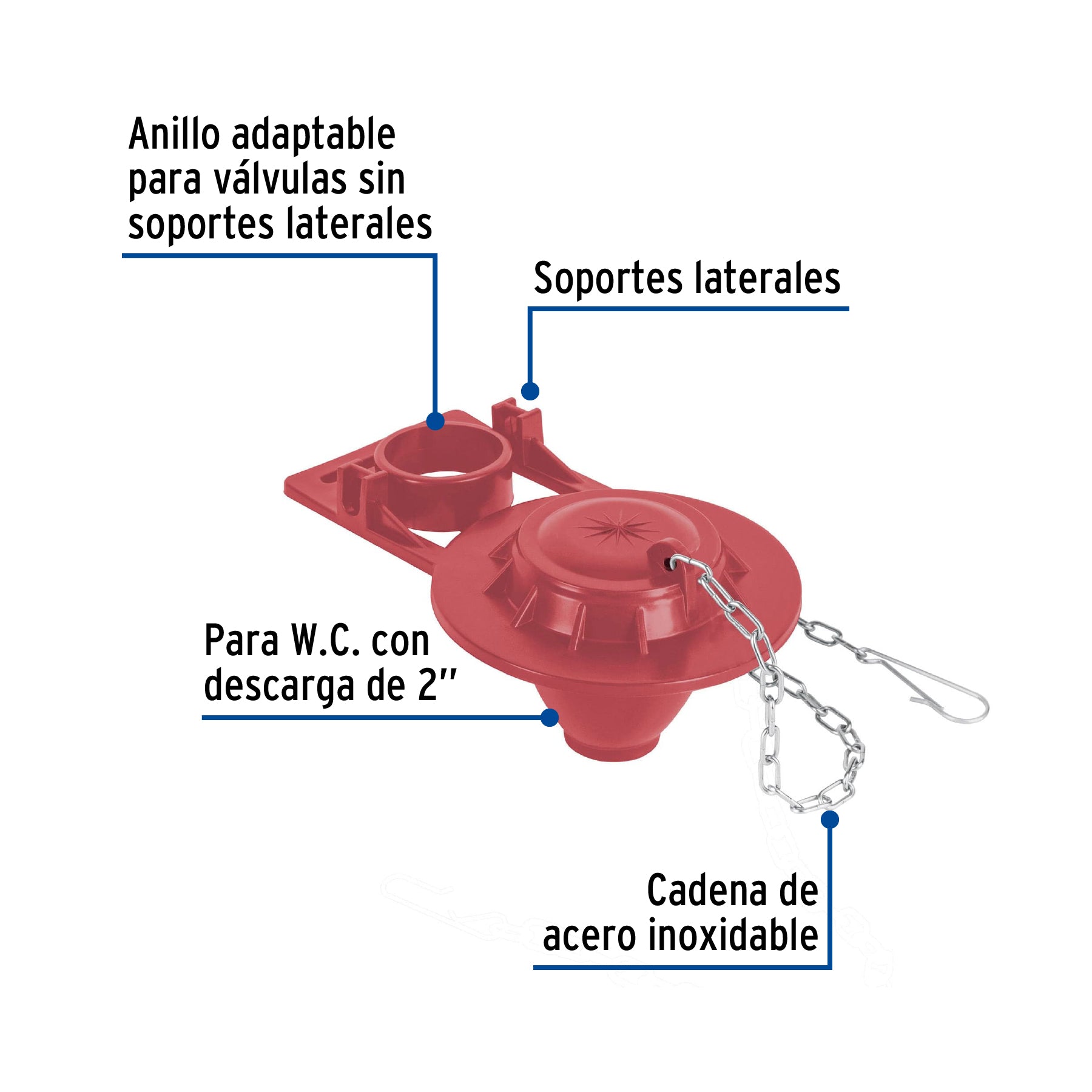Sapo 2" para WC, silicona roja, cadena inoxidable, FOSET