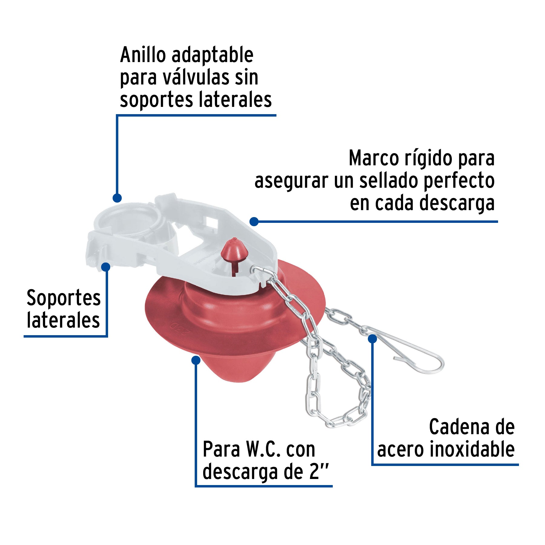 Sapo 2" para WC, silicona rígida, cadena inoxidable, FOSET