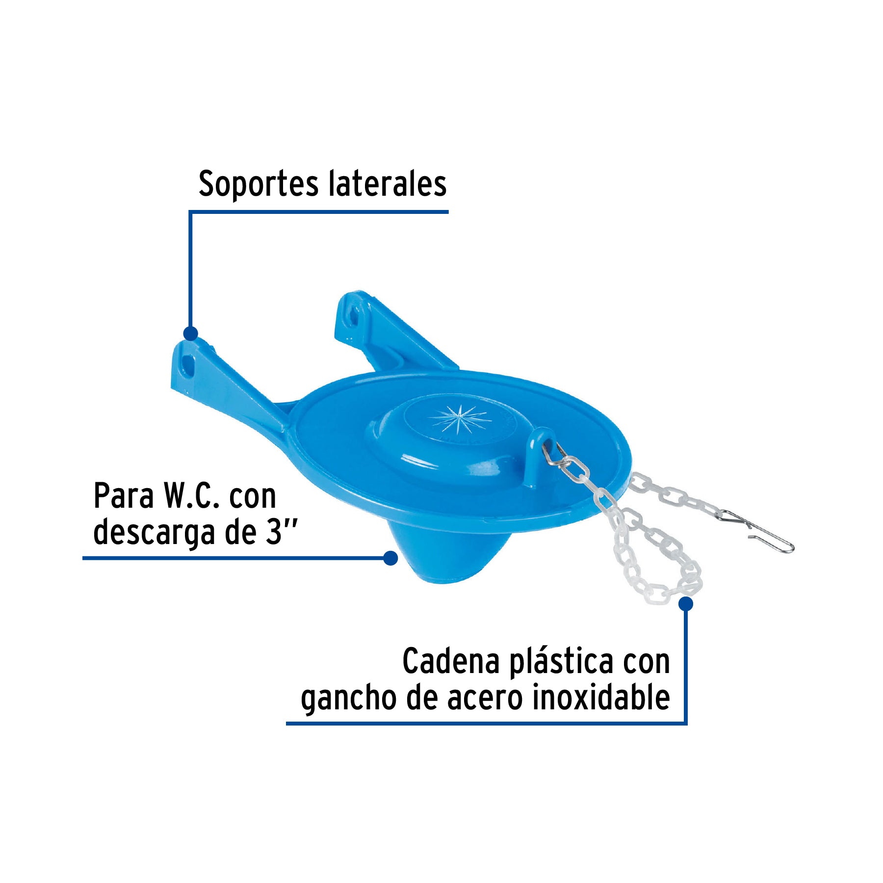 Sapo 3" para WC, PVC azul, cadena plástica, FOSET BASIC