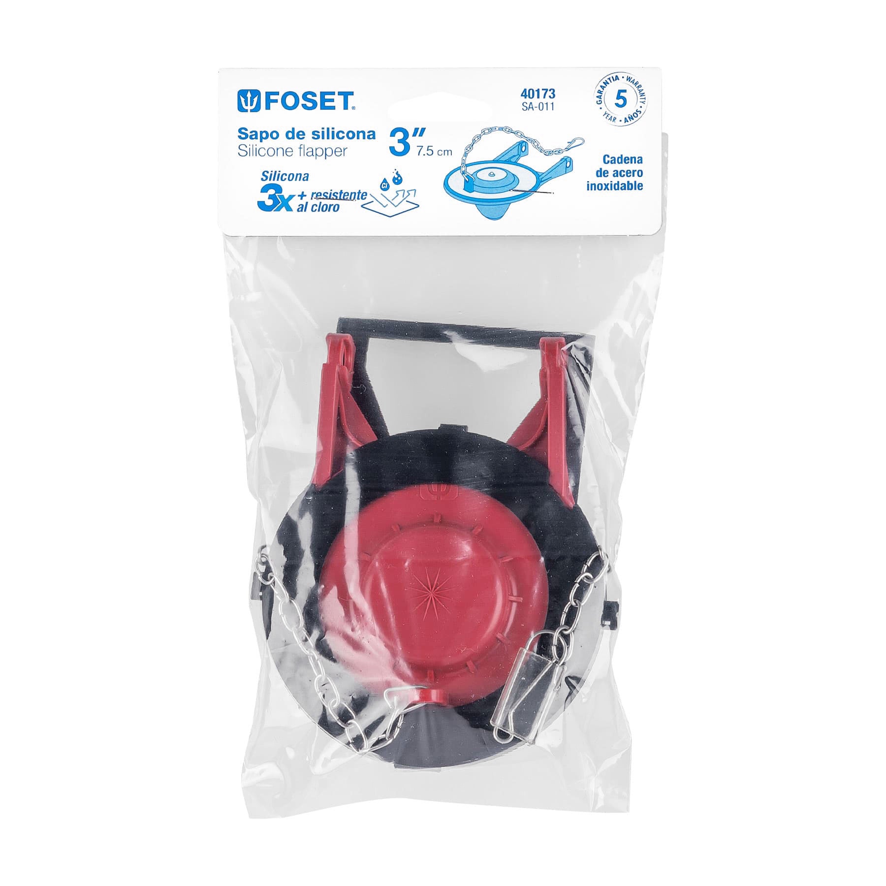 Sapo 3" para WC, silicona roja, cadena inoxidable, FOSET