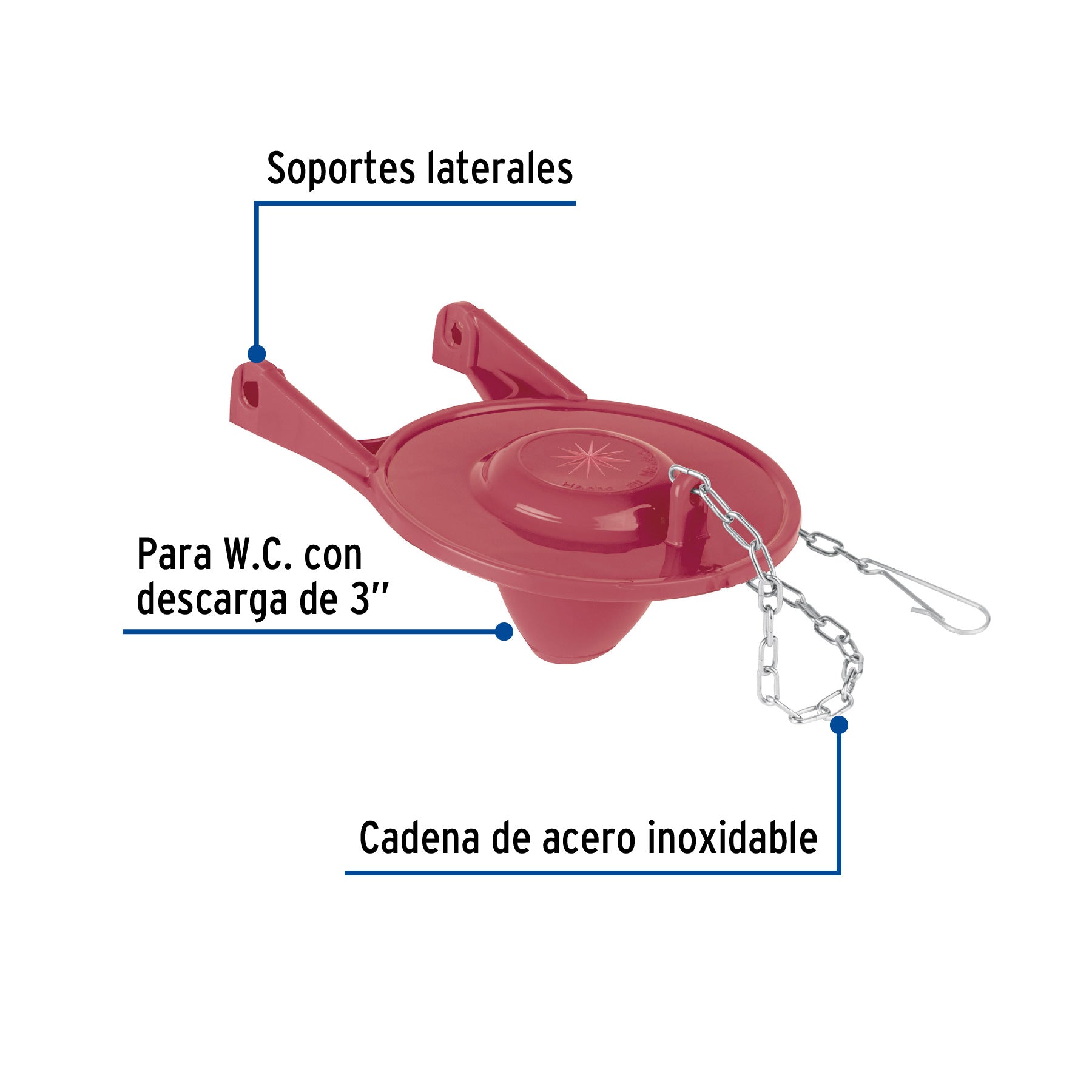 Sapo 3" para WC, silicona roja, cadena inoxidable, FOSET