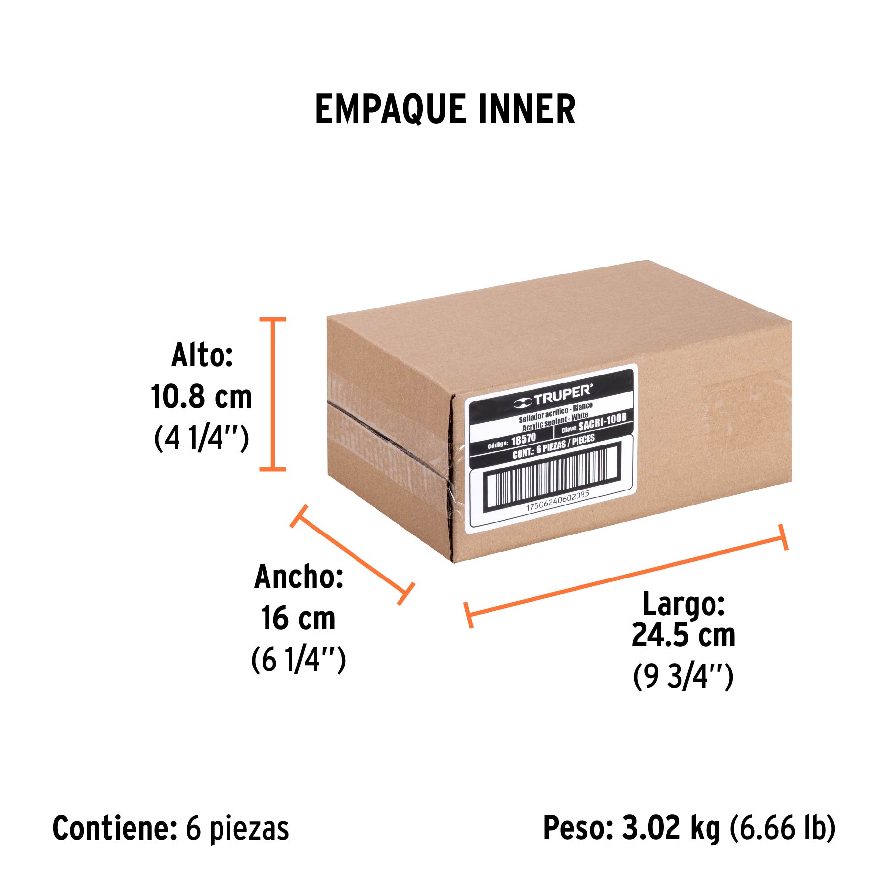 Sellador acrílico de 280 ml, blanco, TRUPER - Empaque