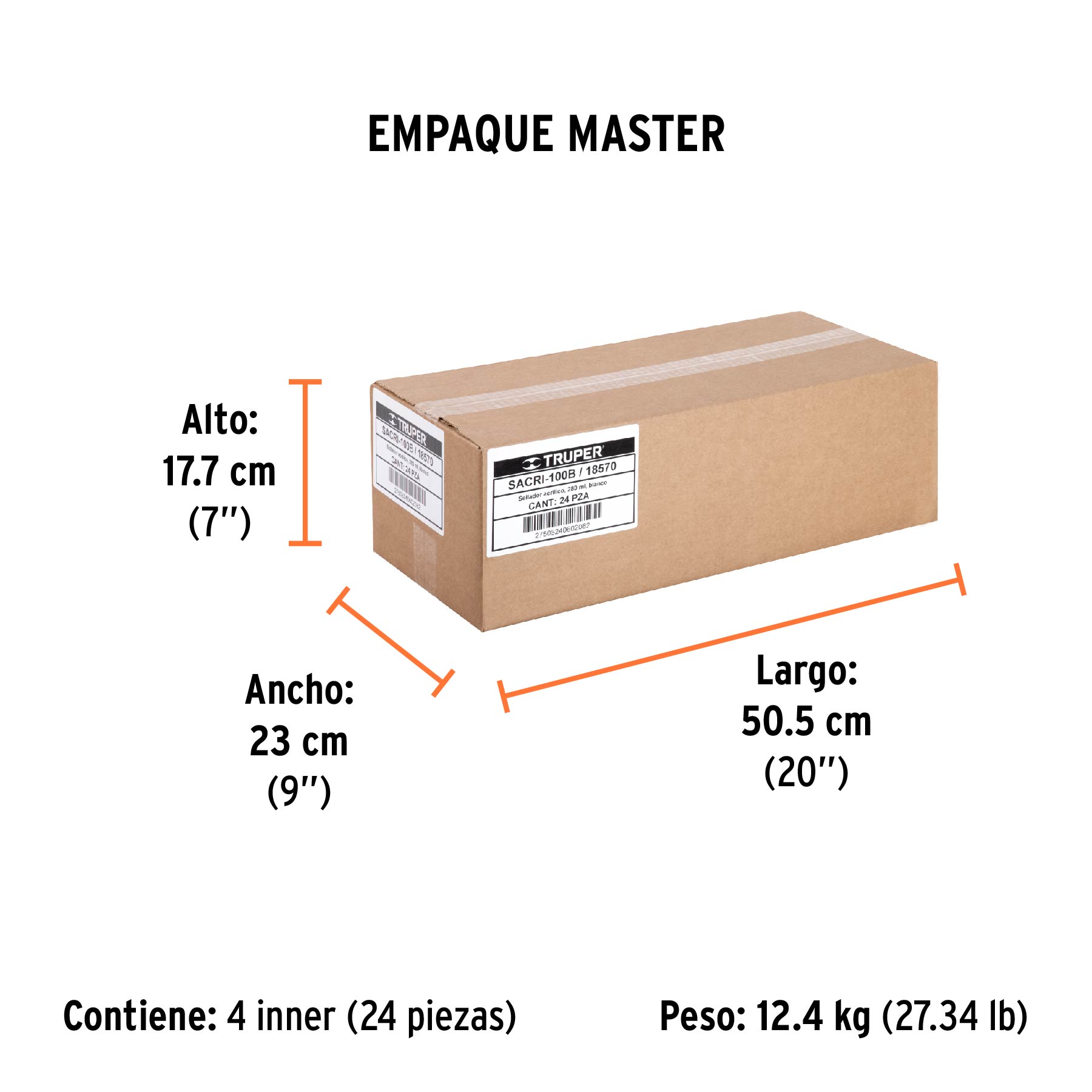 Sellador acrílico de 280 ml, blanco, TRUPER - Empaque