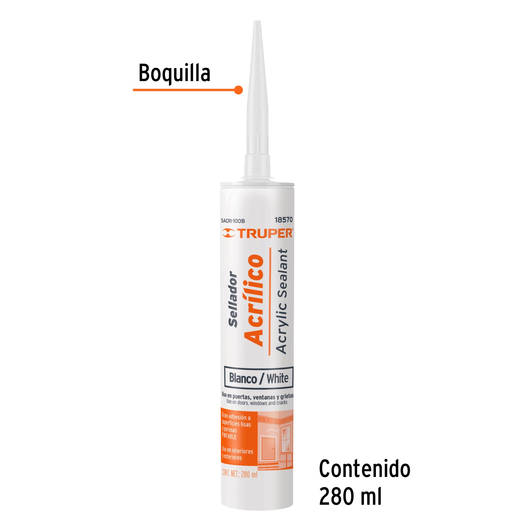 Sellador acrílico de 280 ml, blanco, TRUPER
