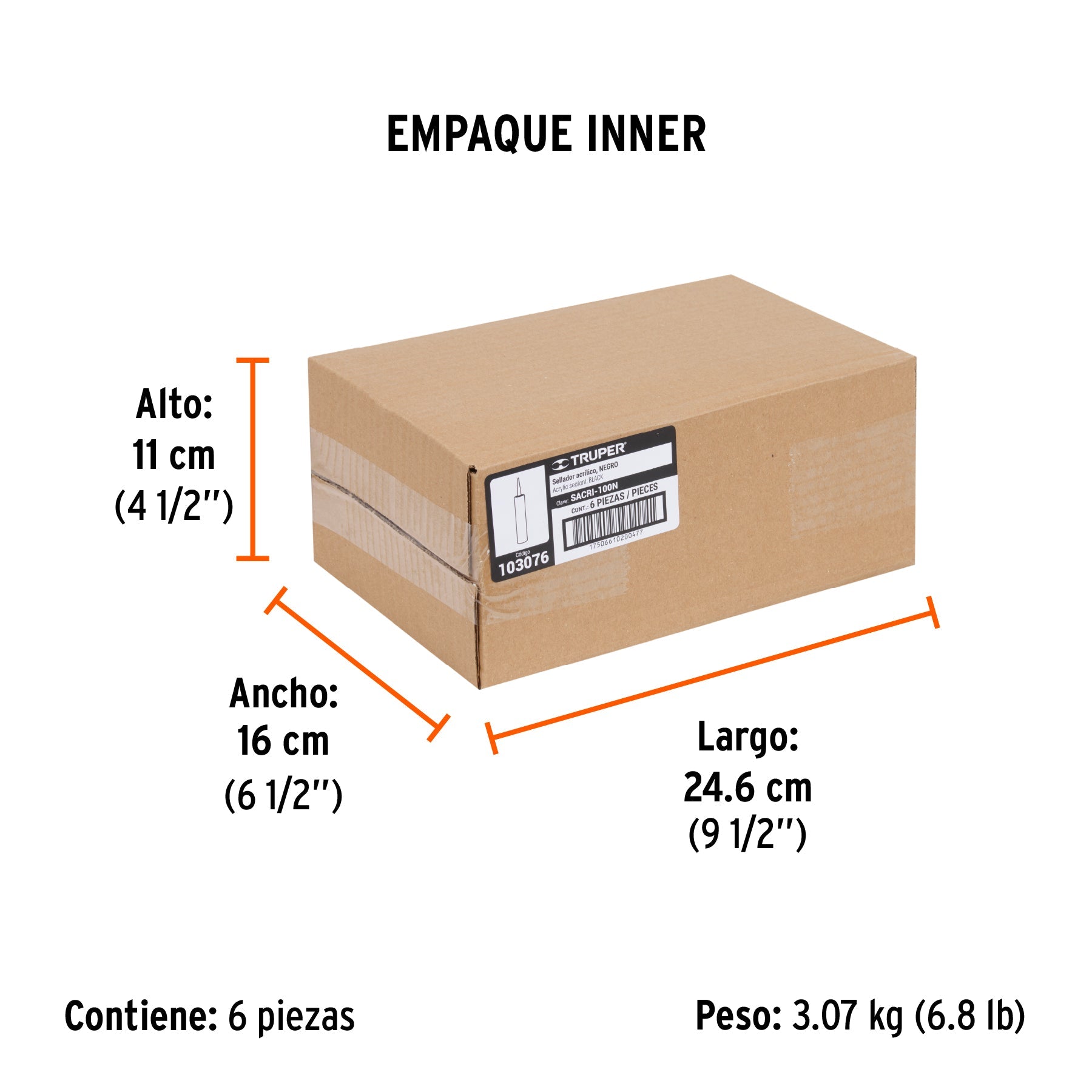 Sellador acrílico de 280 ml, negro, TRUPER - Empaque