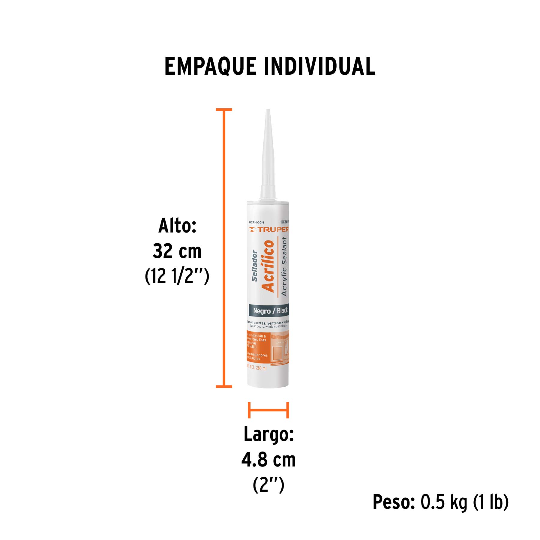 Sellador acrílico de 280 ml, negro, TRUPER - Empaque