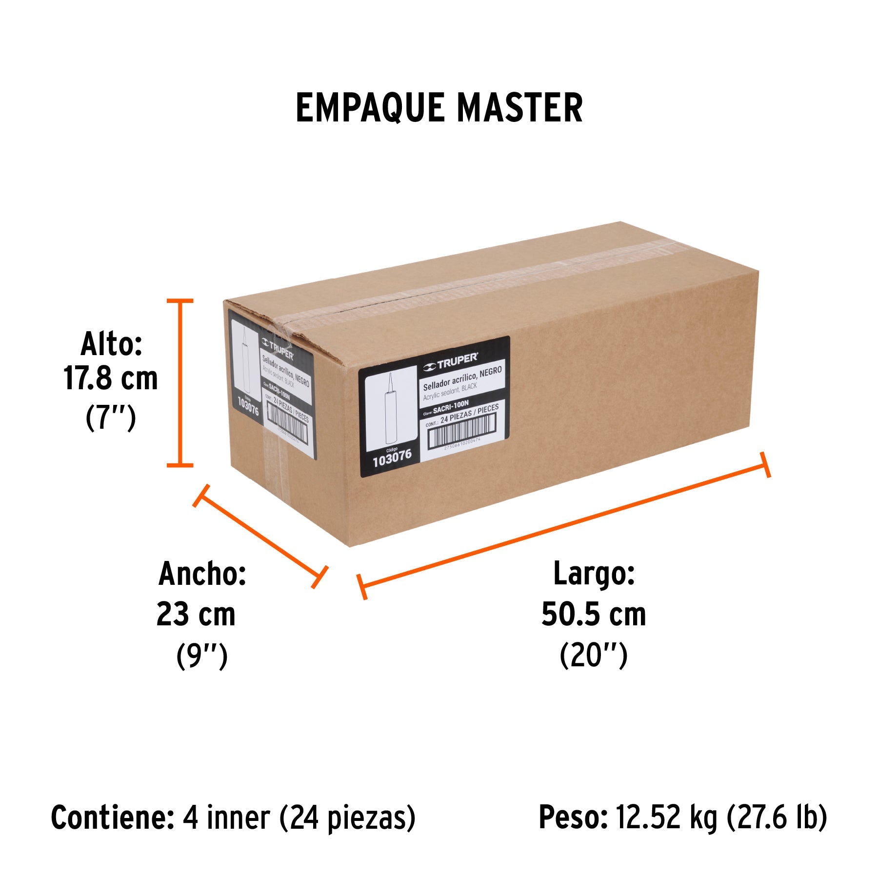 Sellador acrílico de 280 ml, negro, TRUPER - Empaque