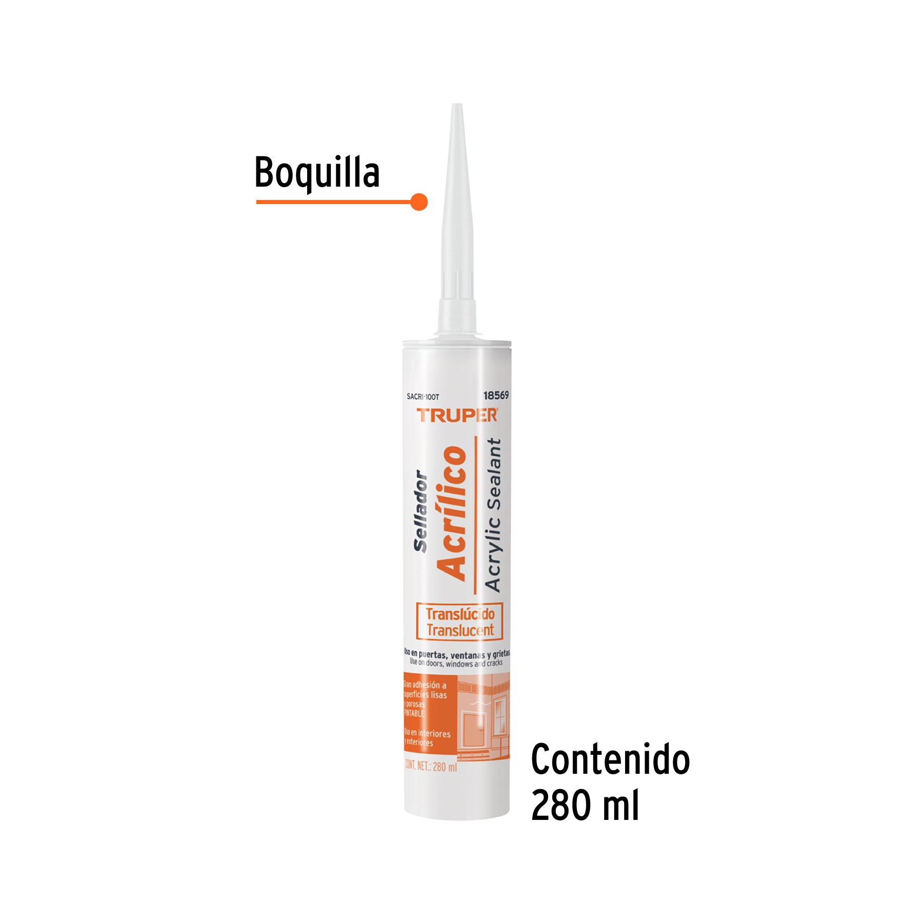 Sellador acrílico de 280 ml, transparente, TRUPER