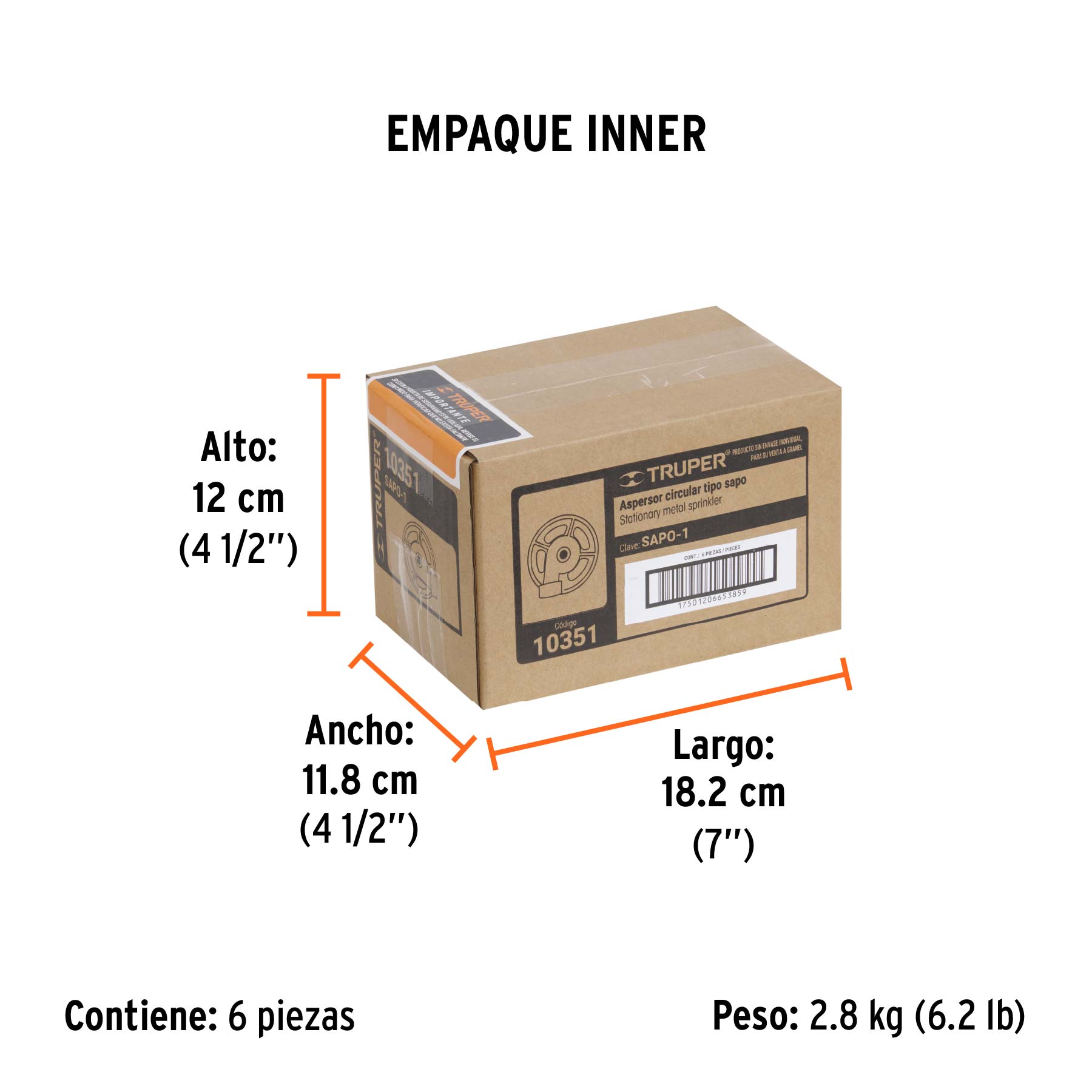 Aspersor base metálica, tipo sapo de chorro fino, TRUPER - Empaque