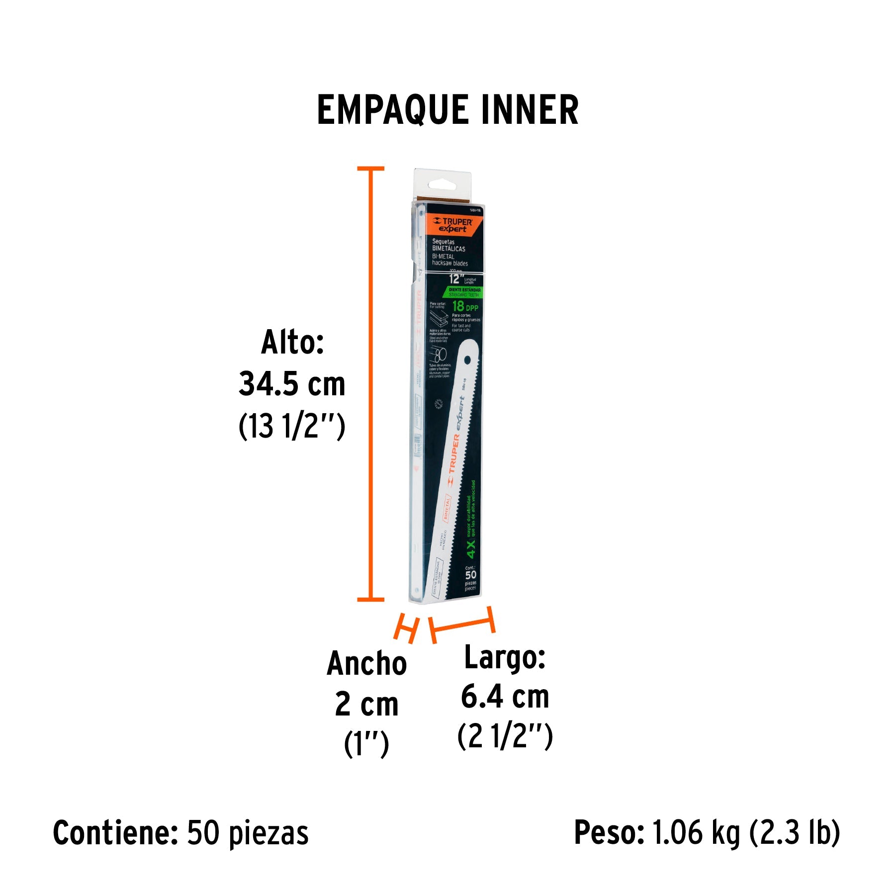 Segueta bimetálica de 12", 18 DPP, TRUPER EXPERT - Empaque