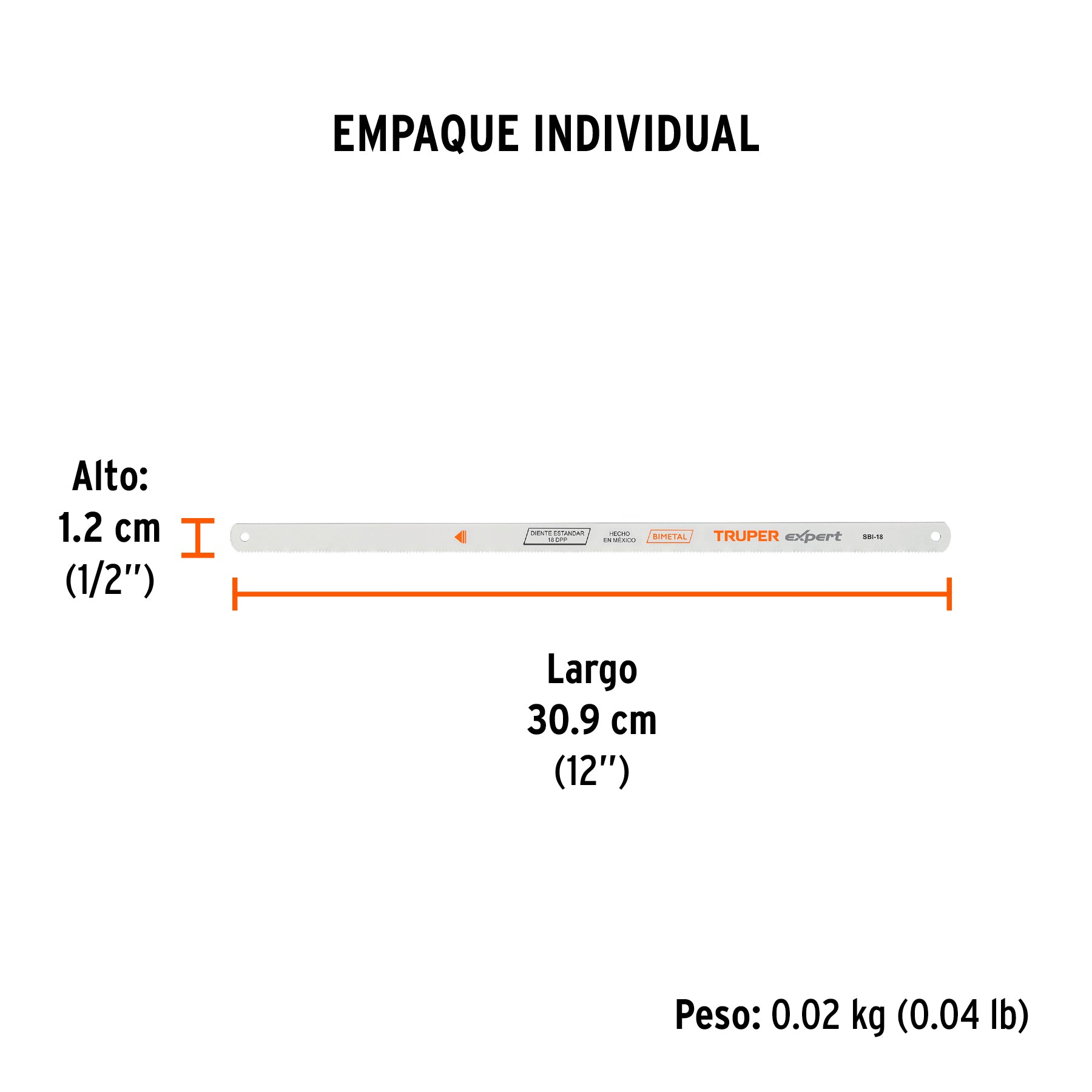 Segueta bimetálica de 12", 18 DPP, TRUPER EXPERT - Empaque