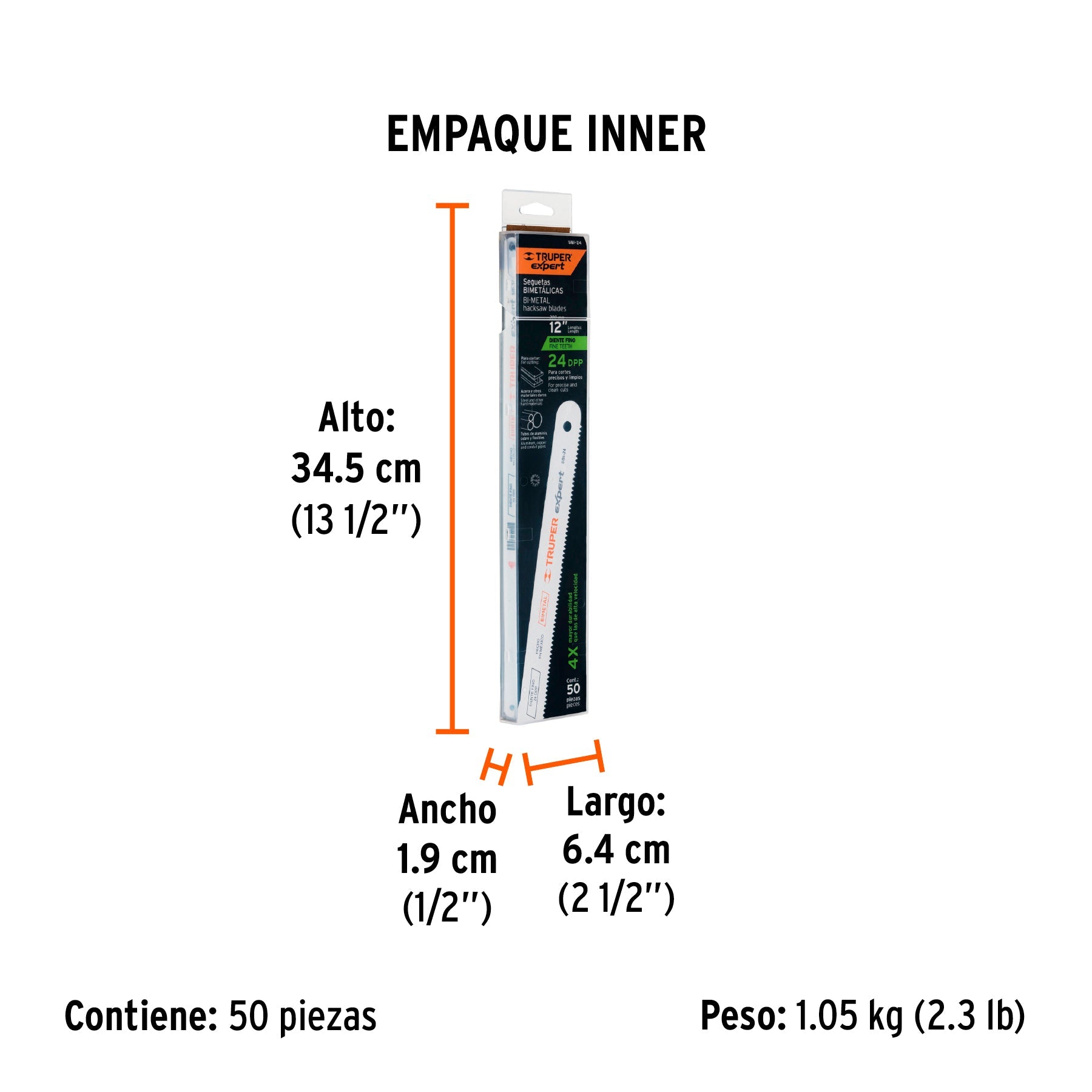 Segueta bimetálica de 12", 24 DPP, TRUPER EXPERT - Empaque