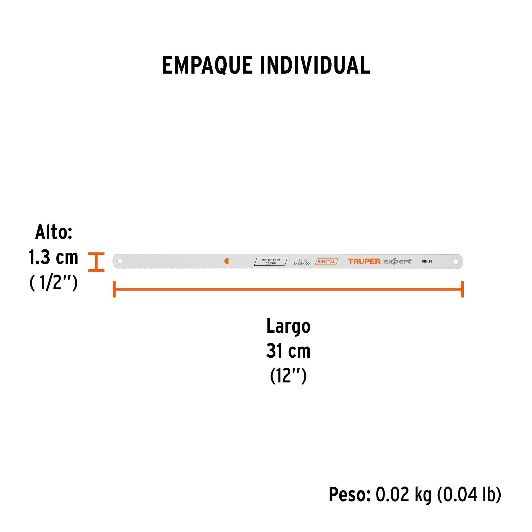 Segueta bimetálica de 12", 24 DPP, TRUPER EXPERT - Empaque