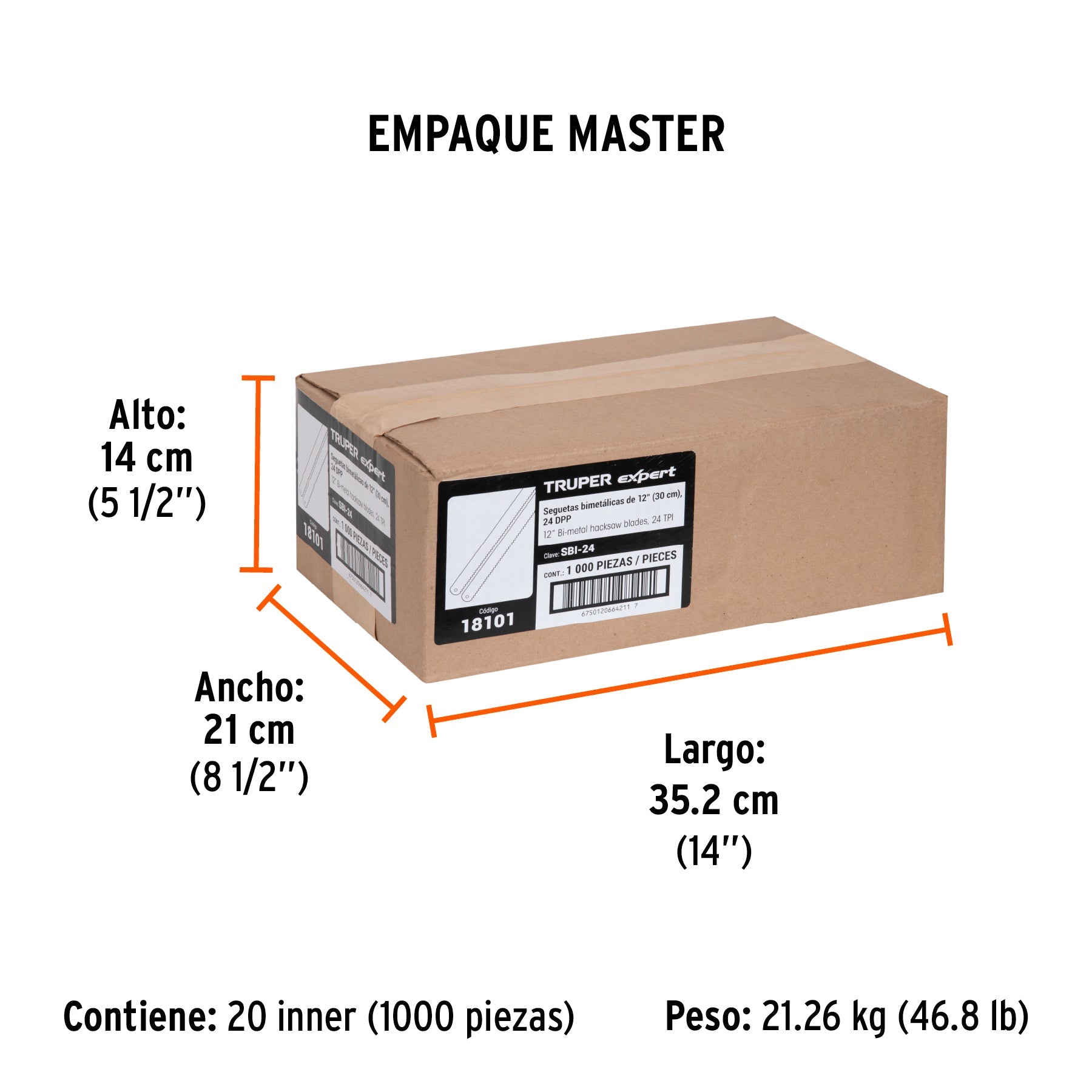 Segueta bimetálica de 12", 24 DPP, TRUPER EXPERT - Empaque