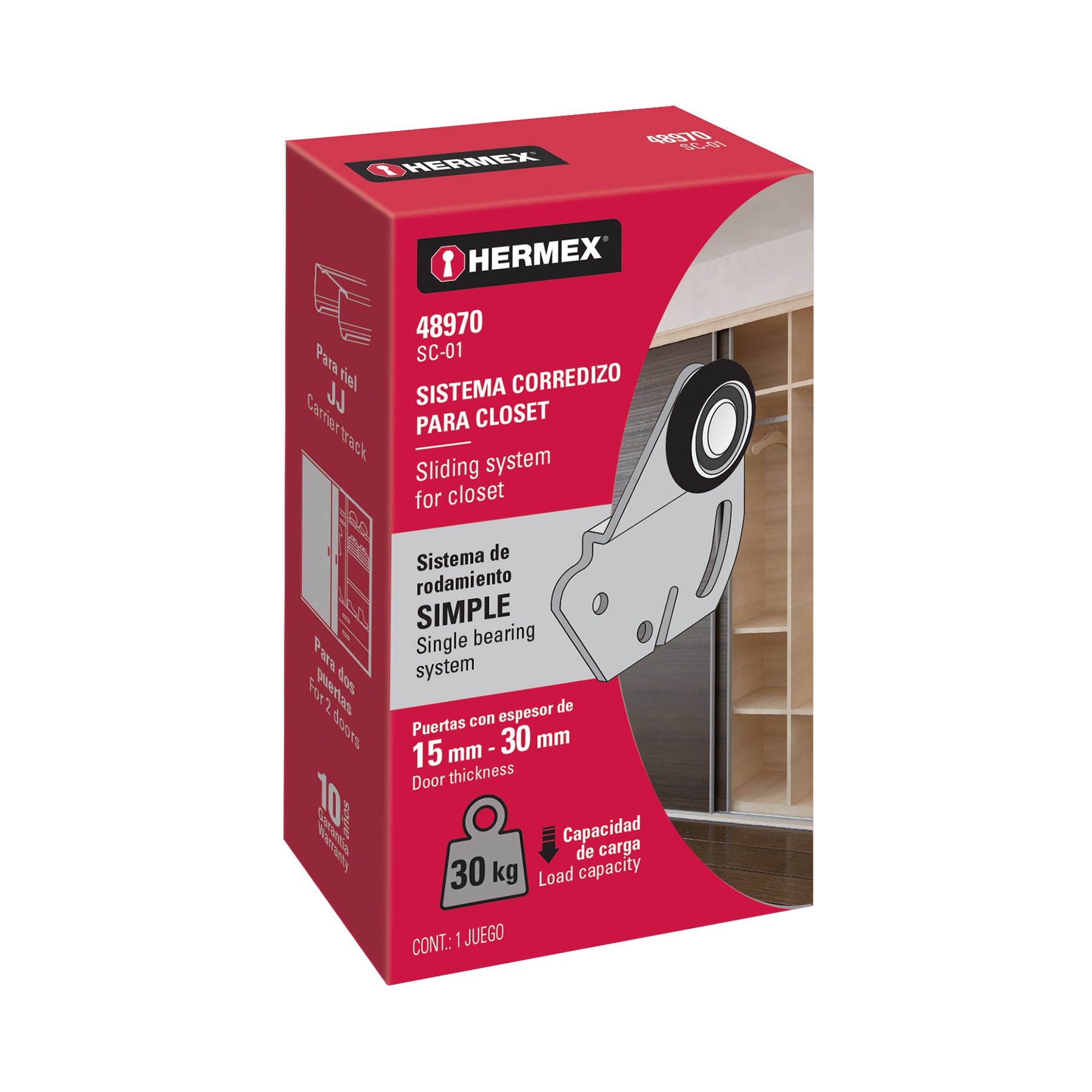 Sistema corredizo para riel superior de clóset, HERMEX