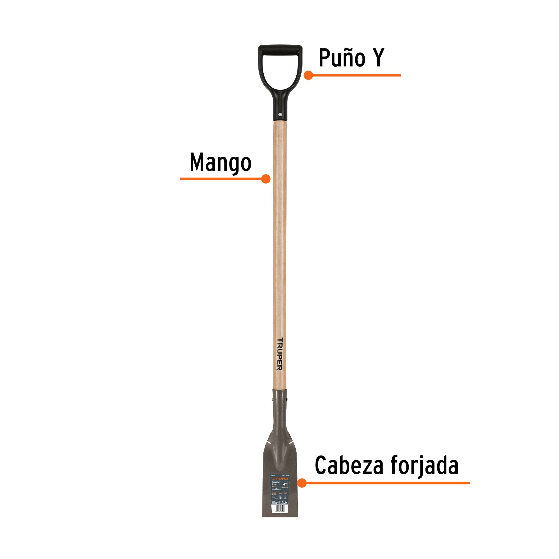 Raspador forjado de 4", puño "Y", mango de 42", TRUPER