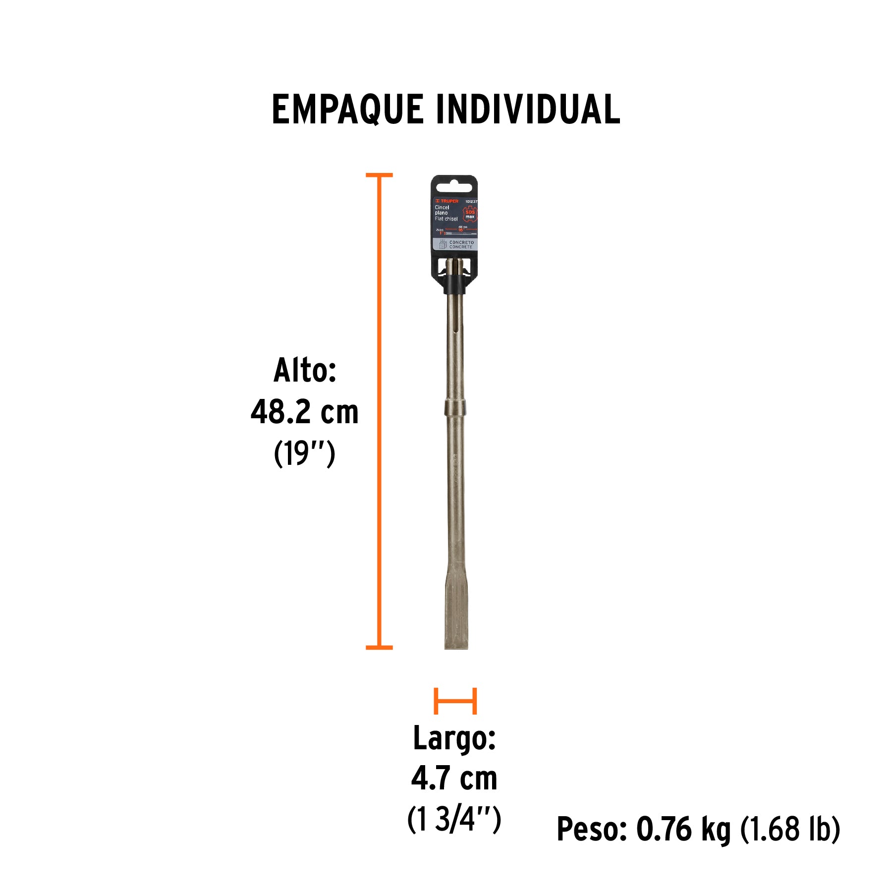 Cincel plano SDS max 1" x 16", TRUPER - Empaque