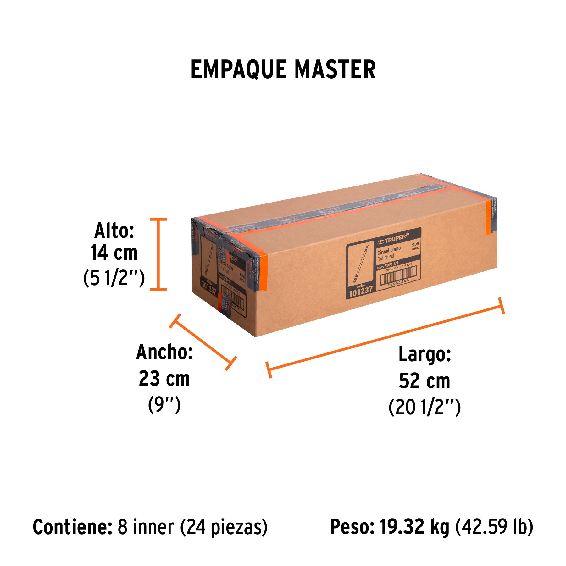 Cincel plano SDS max 1" x 16", TRUPER - Empaque