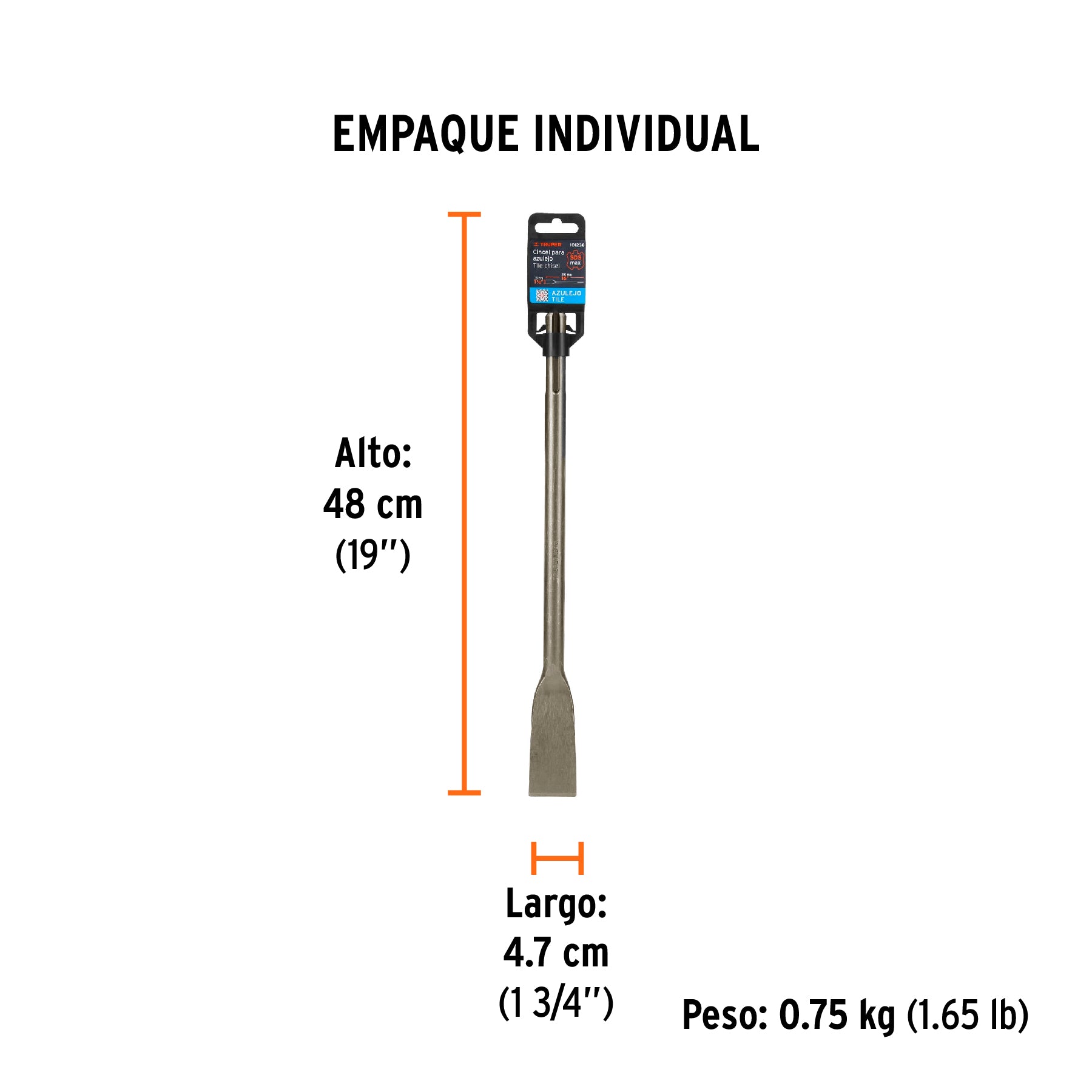 Cincel para azulejo SDS max 1-1/2" x 16", TRUPER - Empaque