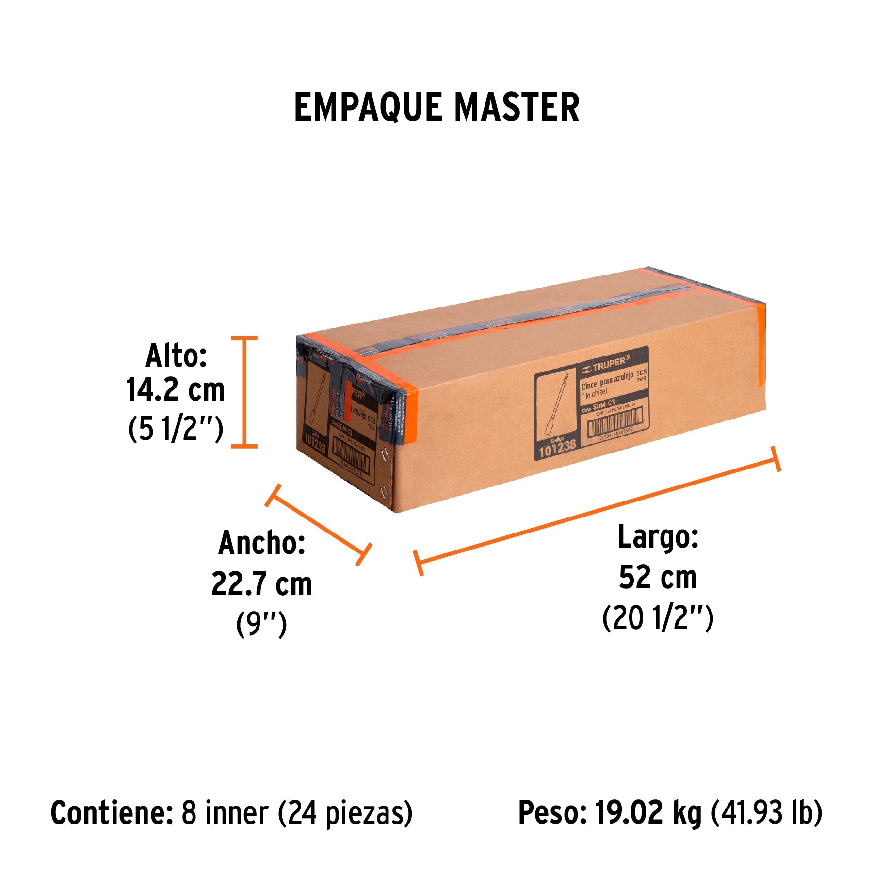Cincel para azulejo SDS max 1-1/2" x 16", TRUPER - Empaque
