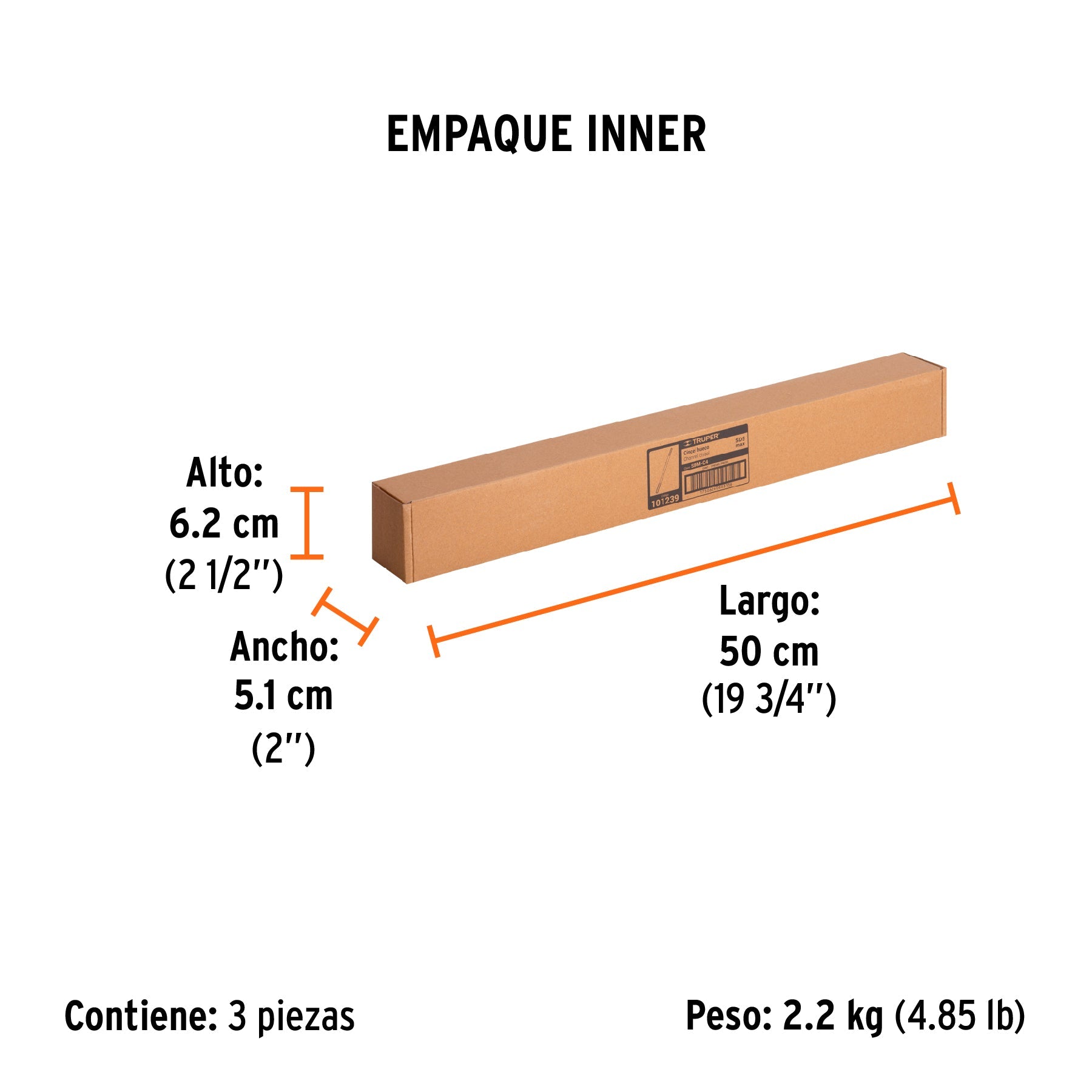 Cincel hueco para acanalado SDS max 7/8" x 16", TRUPER - Empaque