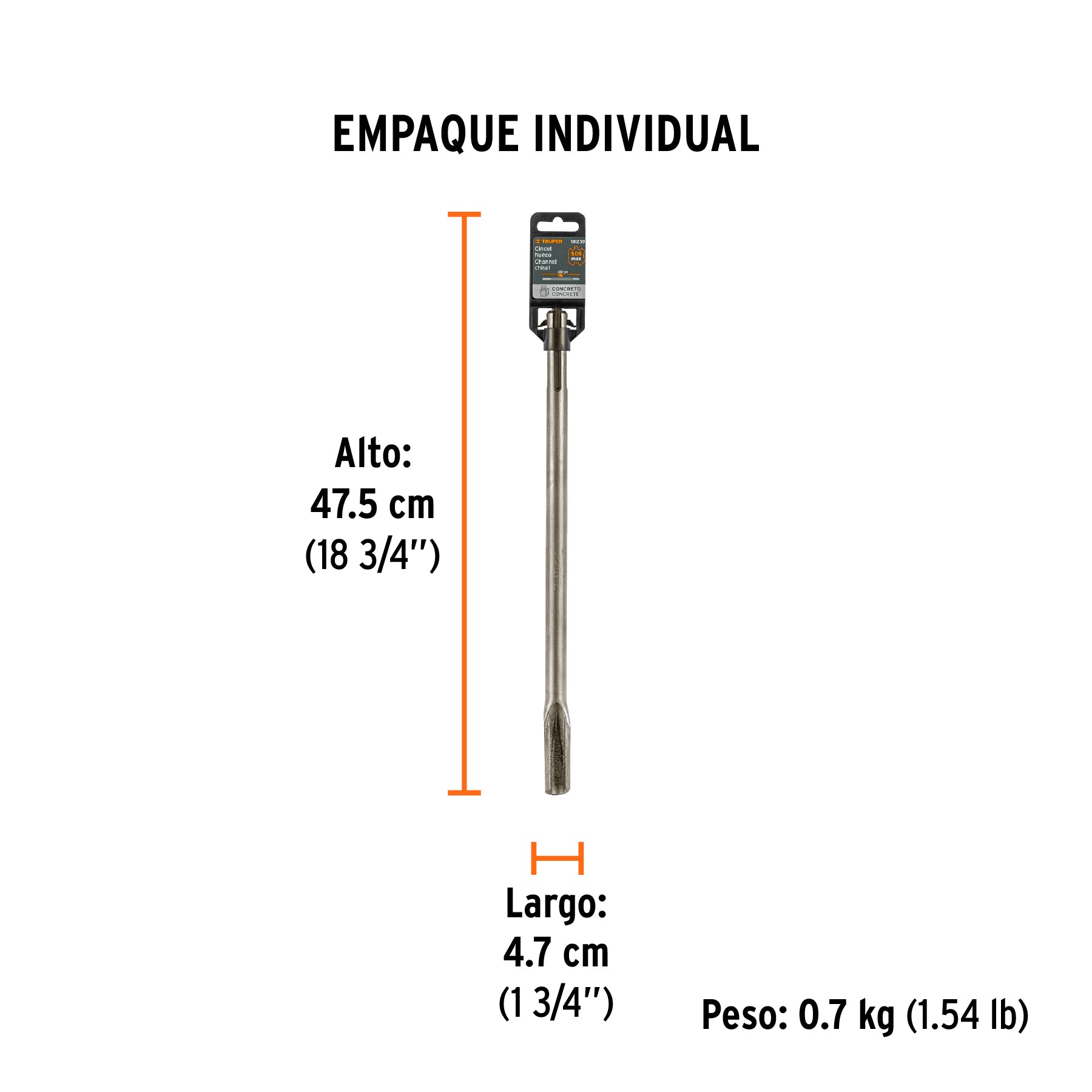 Cincel hueco para acanalado SDS max 7/8" x 16", TRUPER - Empaque