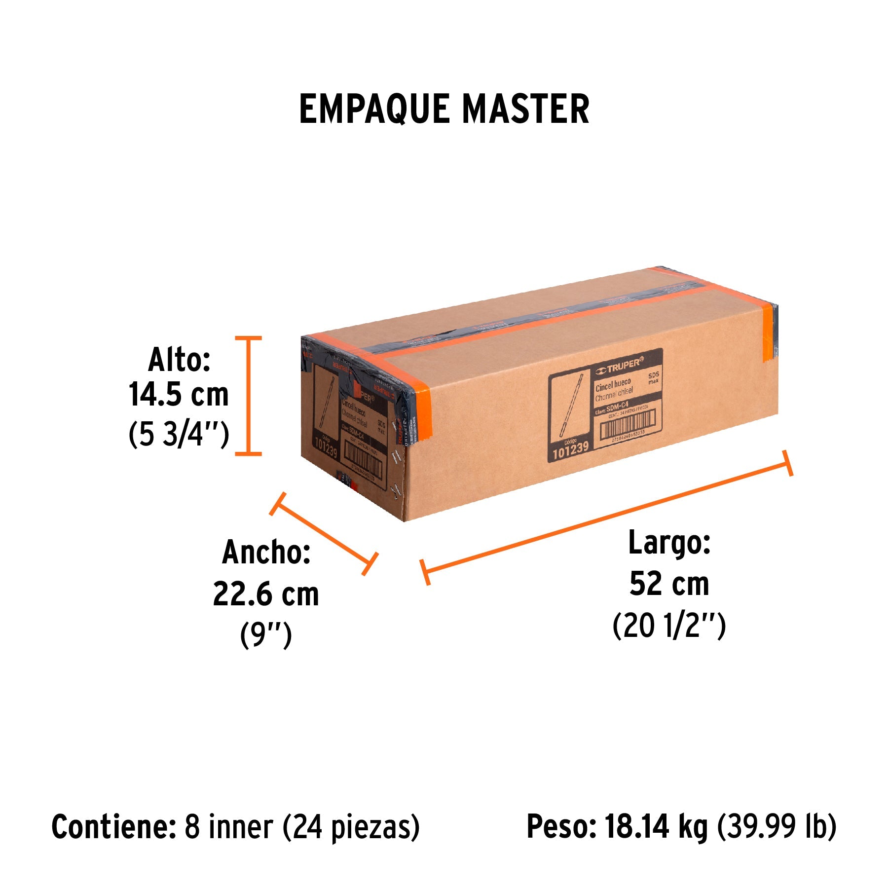 Cincel hueco para acanalado SDS max 7/8" x 16", TRUPER - Empaque
