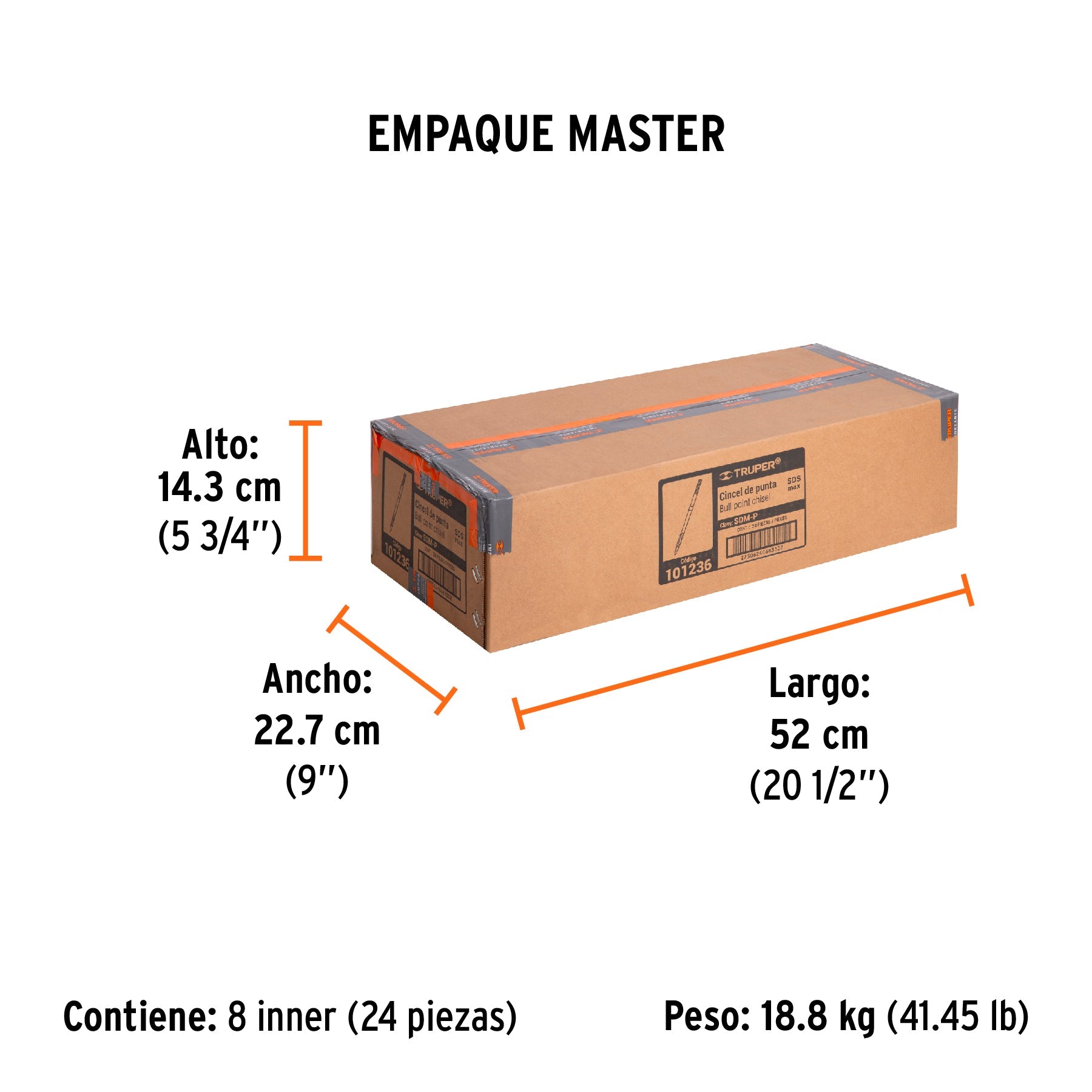Cincel de punta SDS max de 16", TRUPER - Empaque