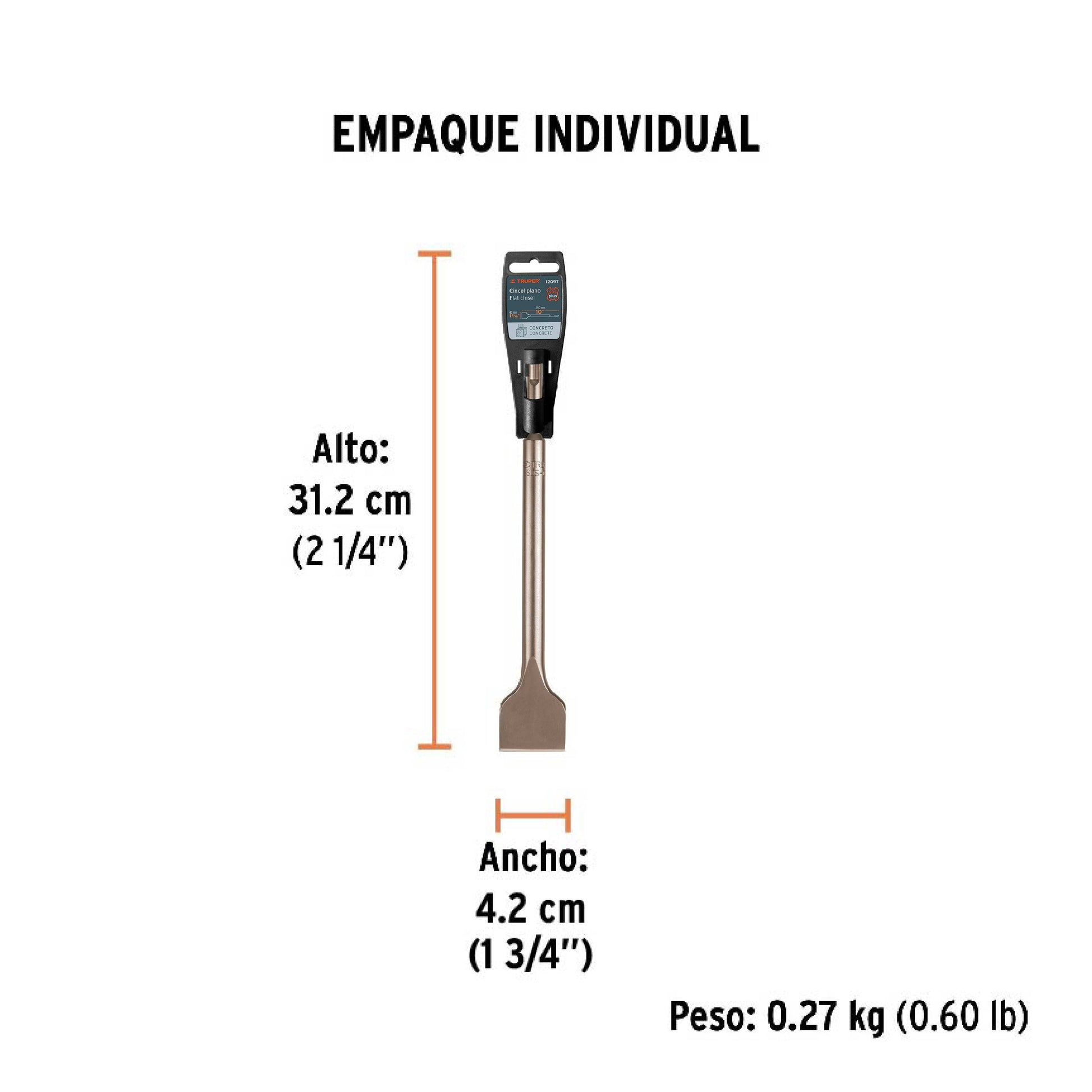 Cincel plano grueso SDS Plus 1-1/2" x 10", TRUPER - Empaque