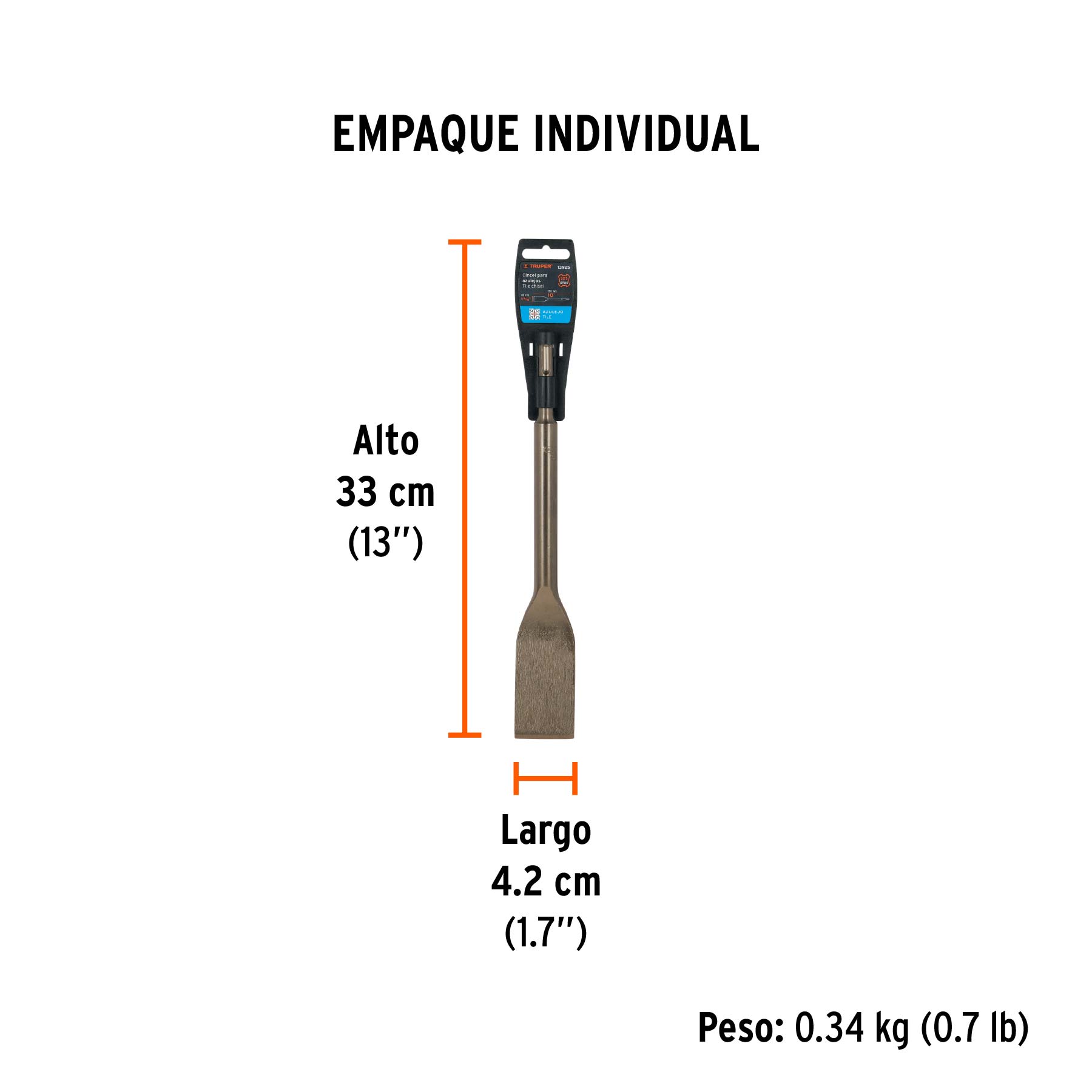 Cincel para azulejo SDS Plus 1-1/2" x 10-1/2", TRUPER - Empaque