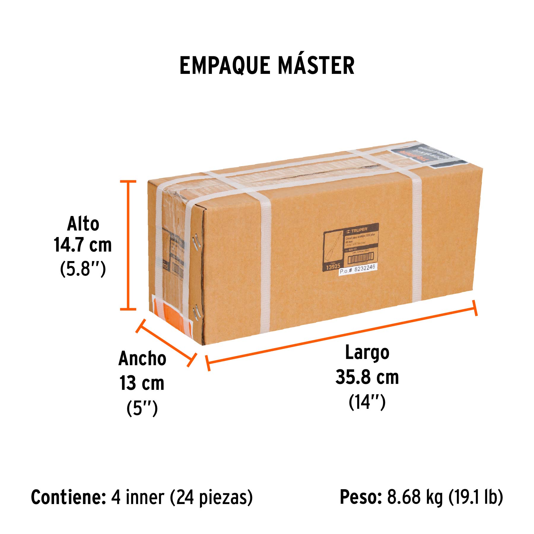 Cincel para azulejo SDS Plus 1-1/2" x 10-1/2", TRUPER - Empaque