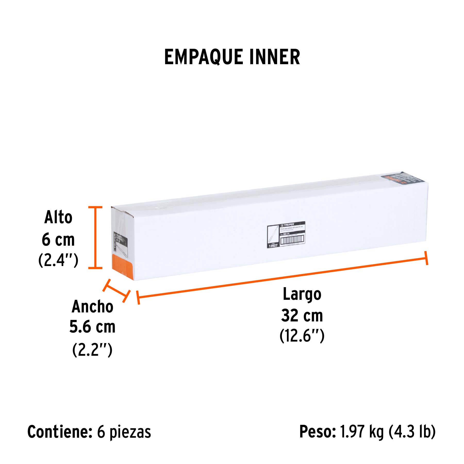 Cincel hueco para acanalado SDS plus 3/4" x 10", TRUPER - Empaque