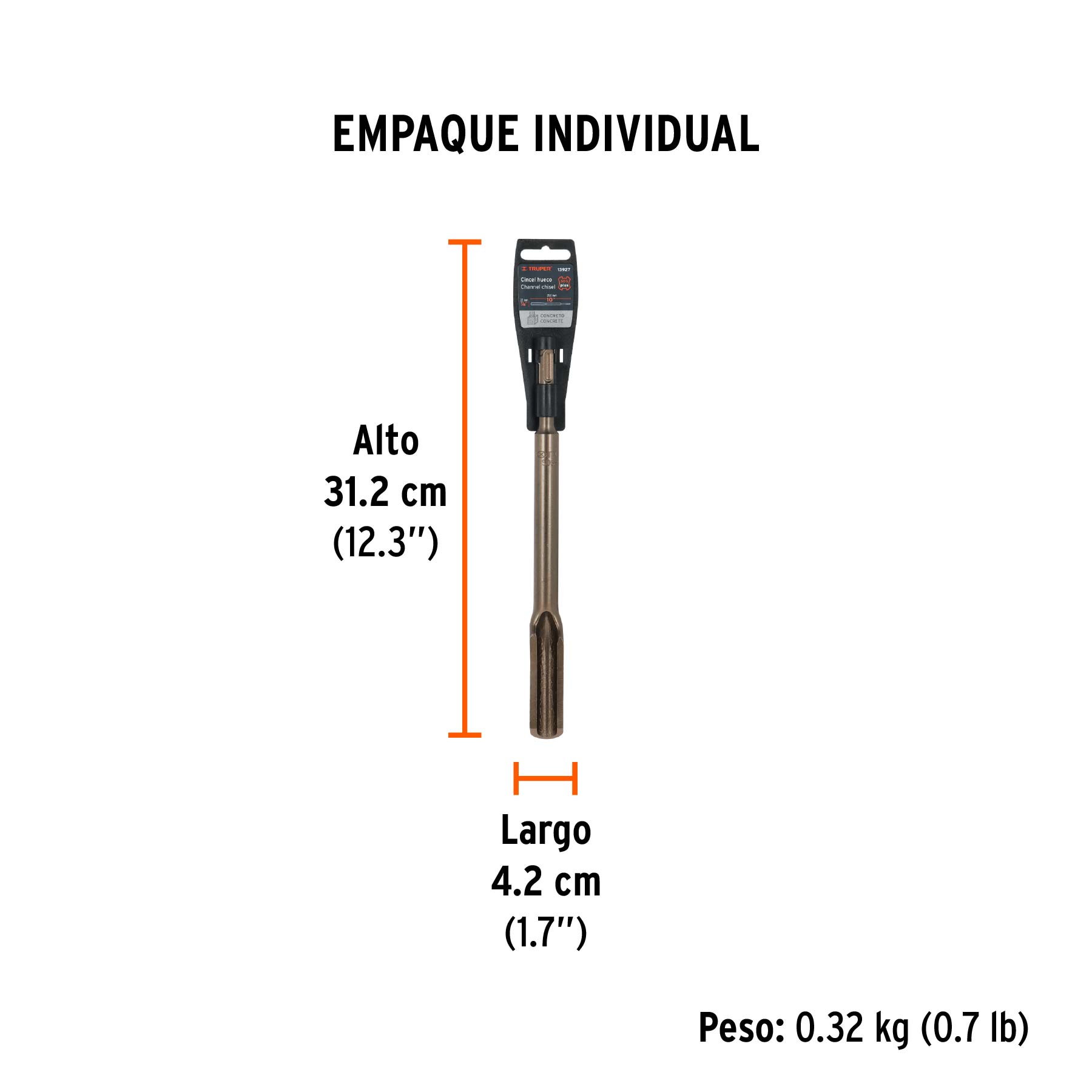 Cincel hueco para acanalado SDS plus 3/4" x 10", TRUPER - Empaque