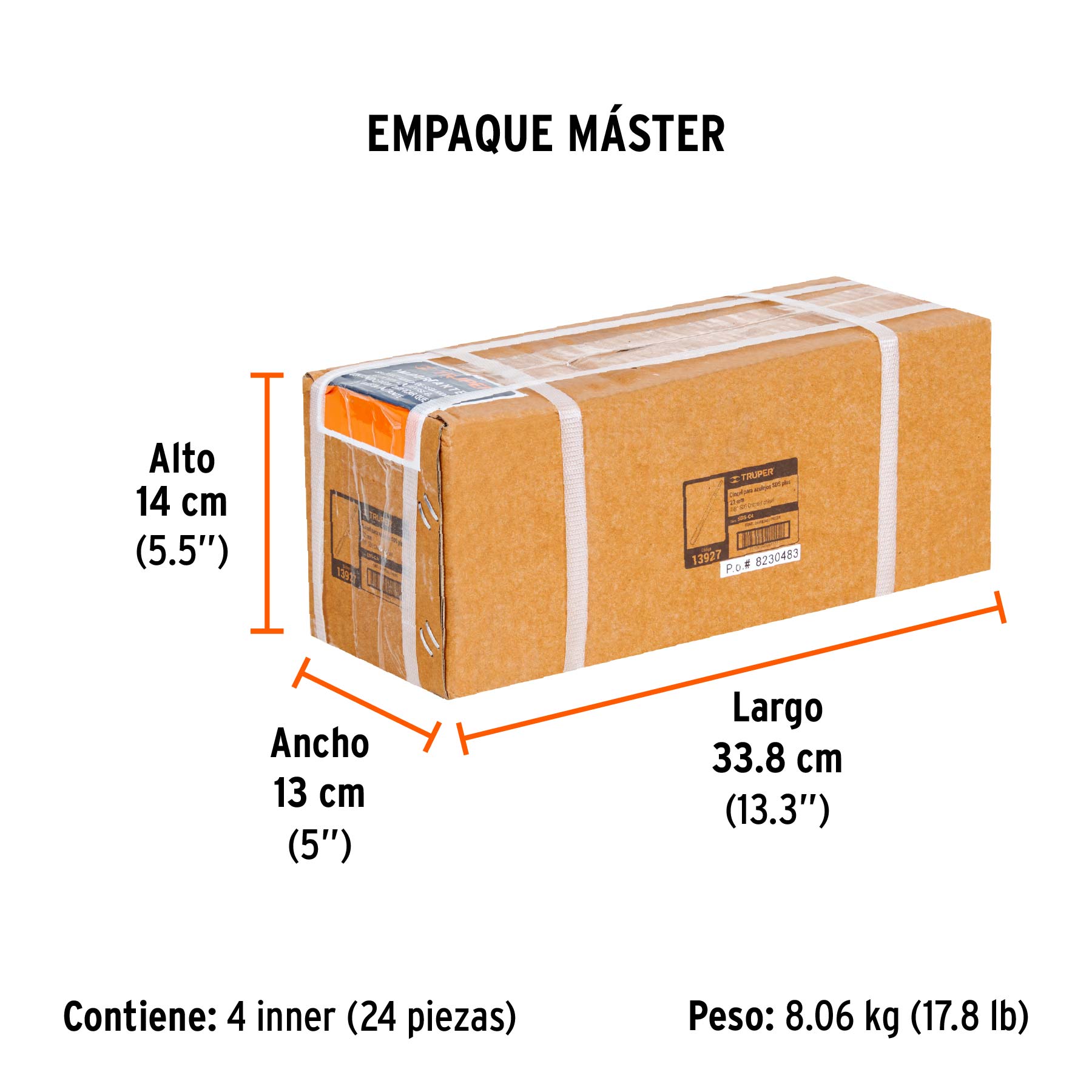 Cincel hueco para acanalado SDS plus 3/4" x 10", TRUPER - Empaque