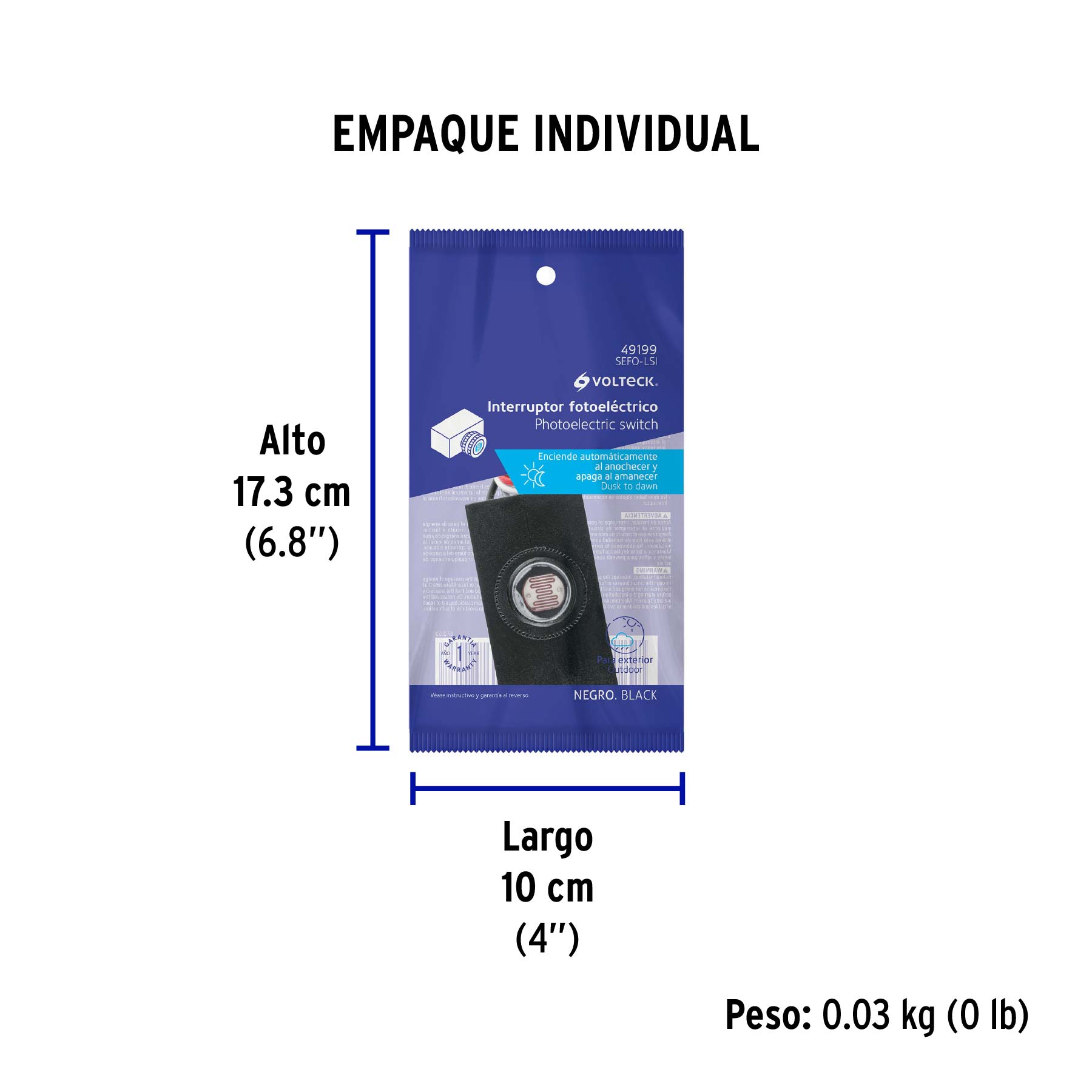 Interruptor fotoeléctrico 127 V, VOLTECK - Empaque