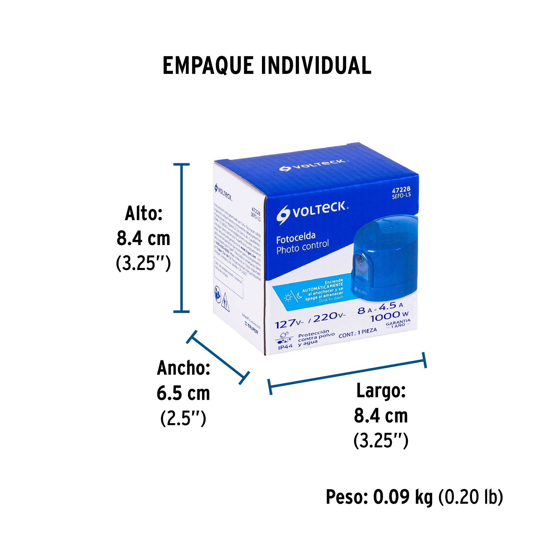 Fotocelda montaje de 1/2 vuelta, tensión 127 - 220 V - Empaque