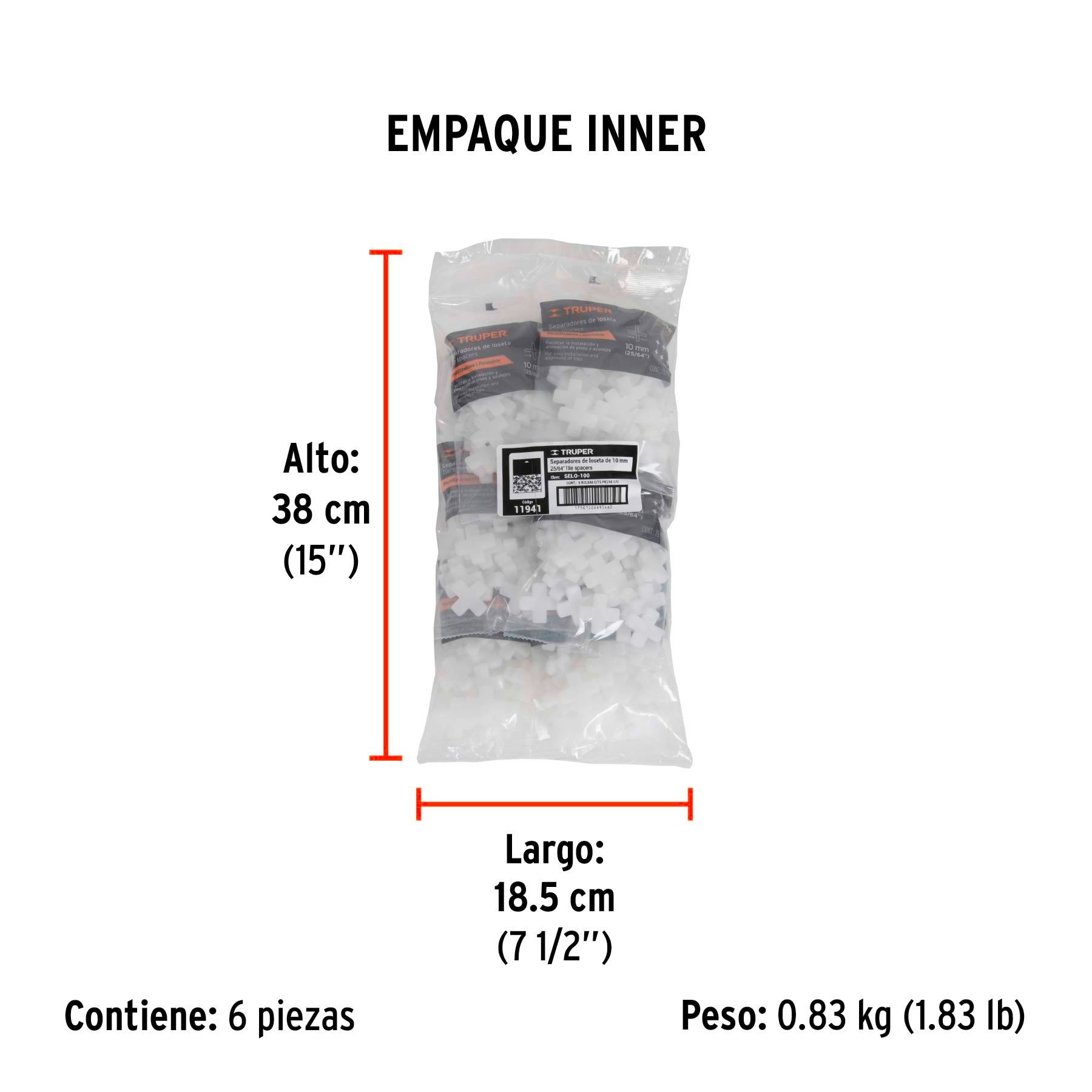 Bolsa con 75 separadores de 10 mm de losetas, TRUPER - Empaque