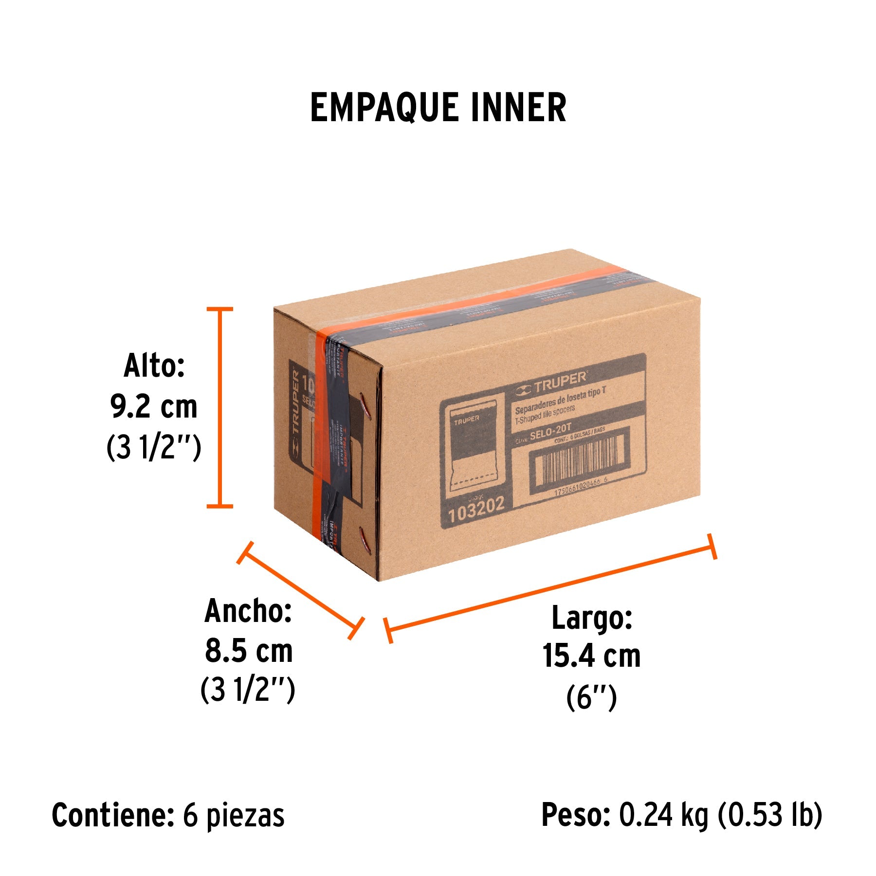 Bolsa con 200 separadores "T" de 2 mm de losetas, TRUPER - Empaque