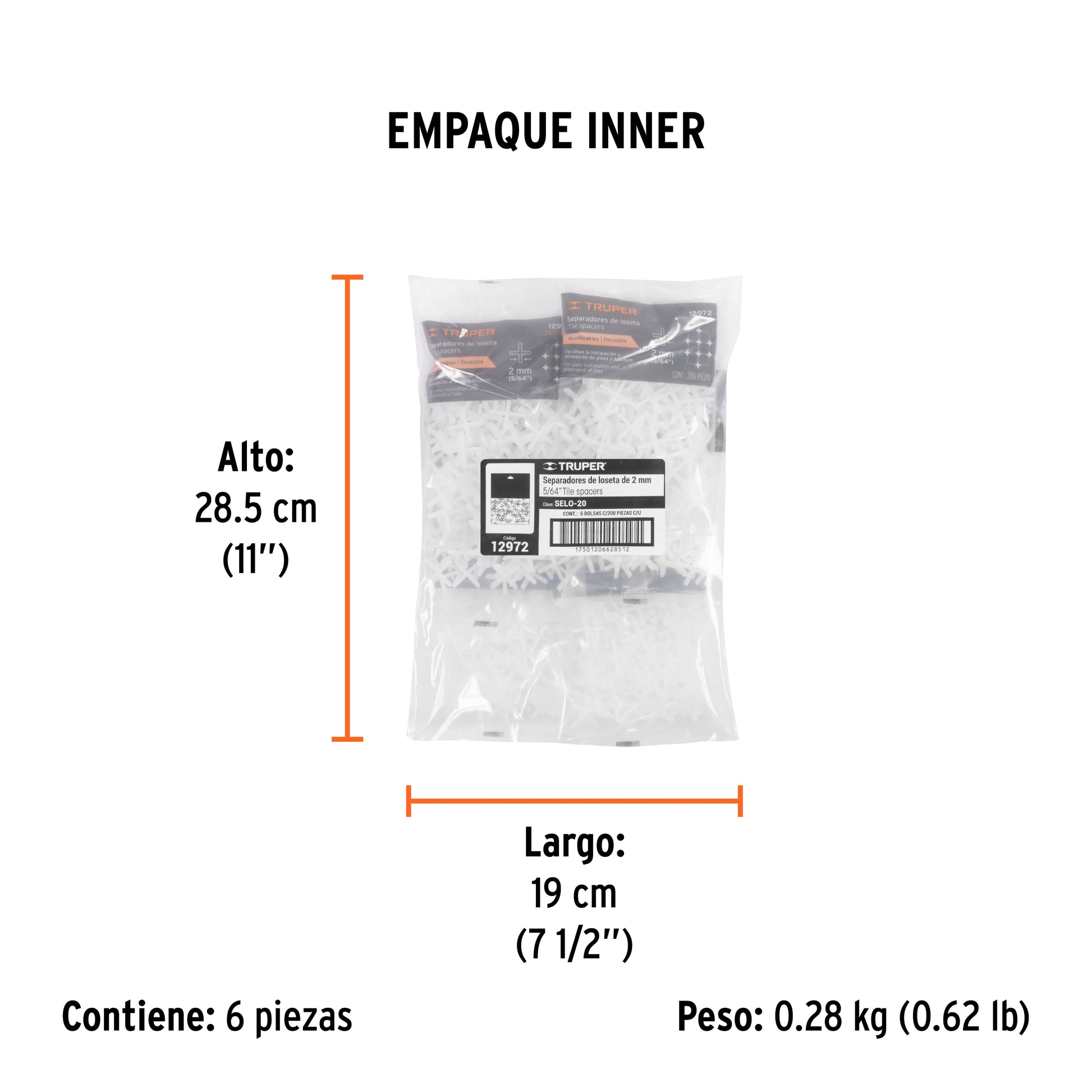 Bolsa con 200 separadores de 2 mm de losetas, TRUPER - Empaque