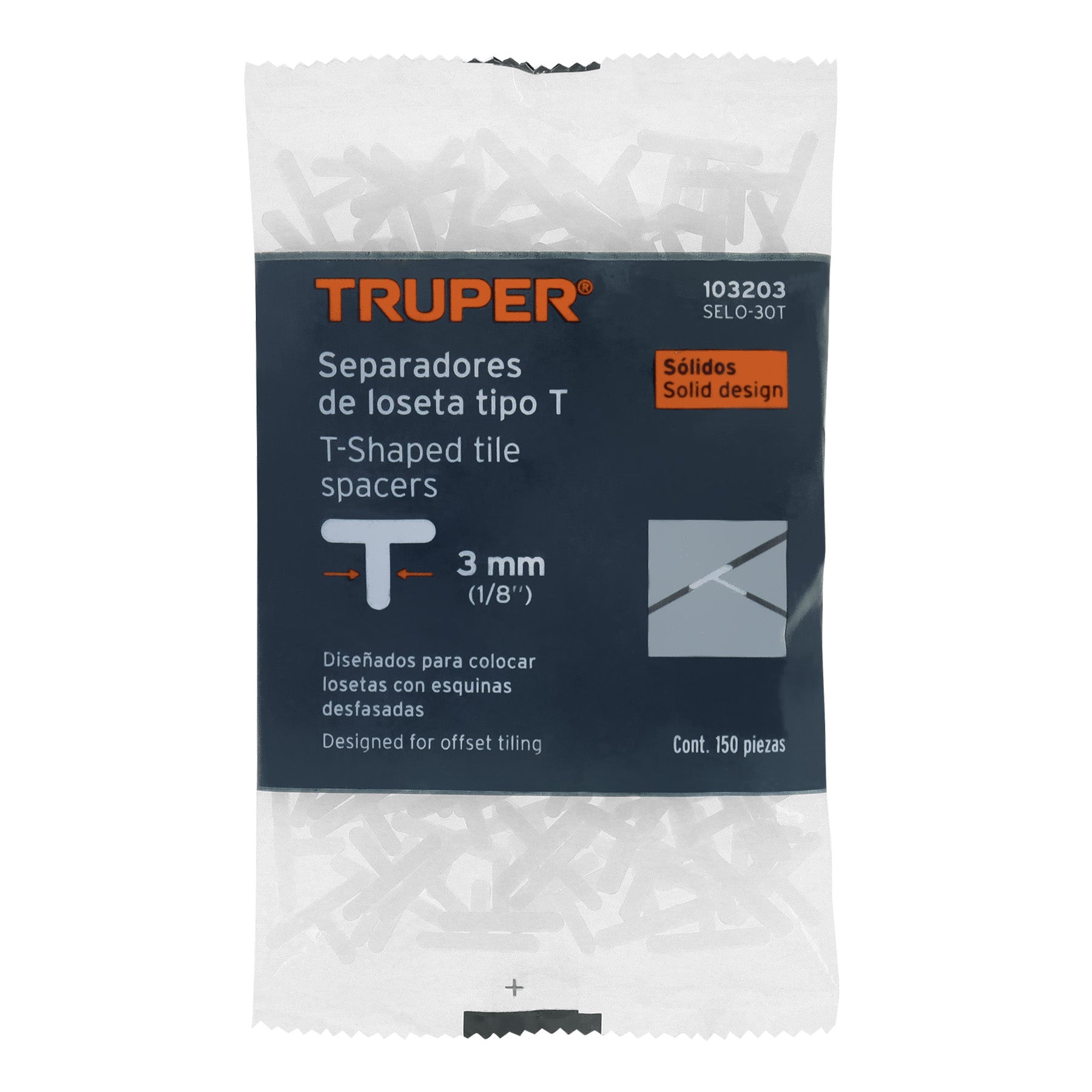 Bolsa con 150 separadores "T" de 3 mm de losetas, TRUPER