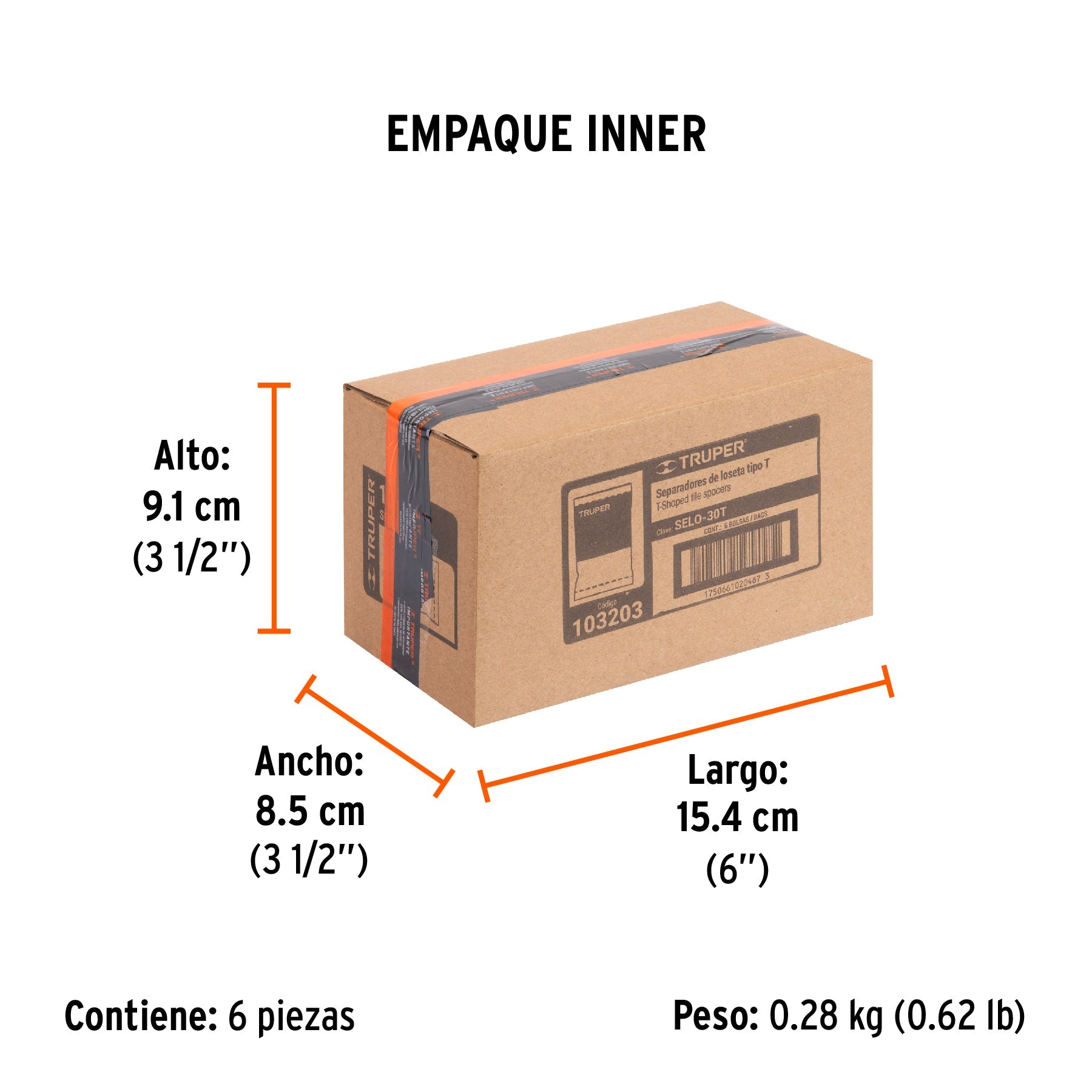Bolsa con 150 separadores "T" de 3 mm de losetas, TRUPER - Empaque