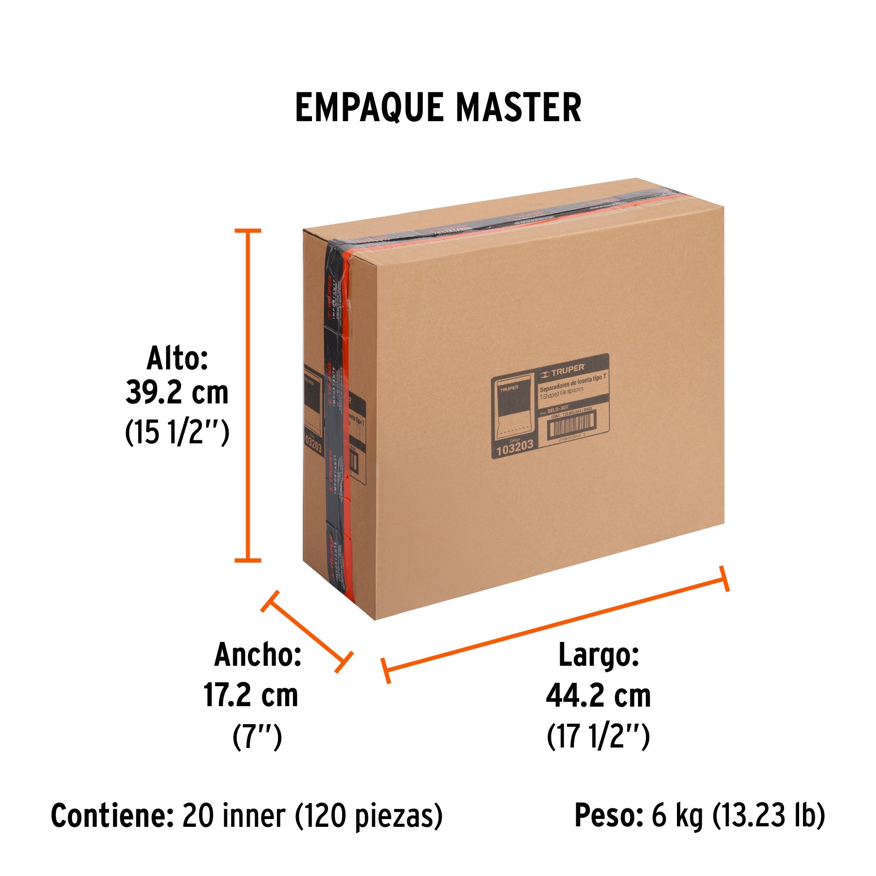 Bolsa con 150 separadores "T" de 3 mm de losetas, TRUPER - Empaque