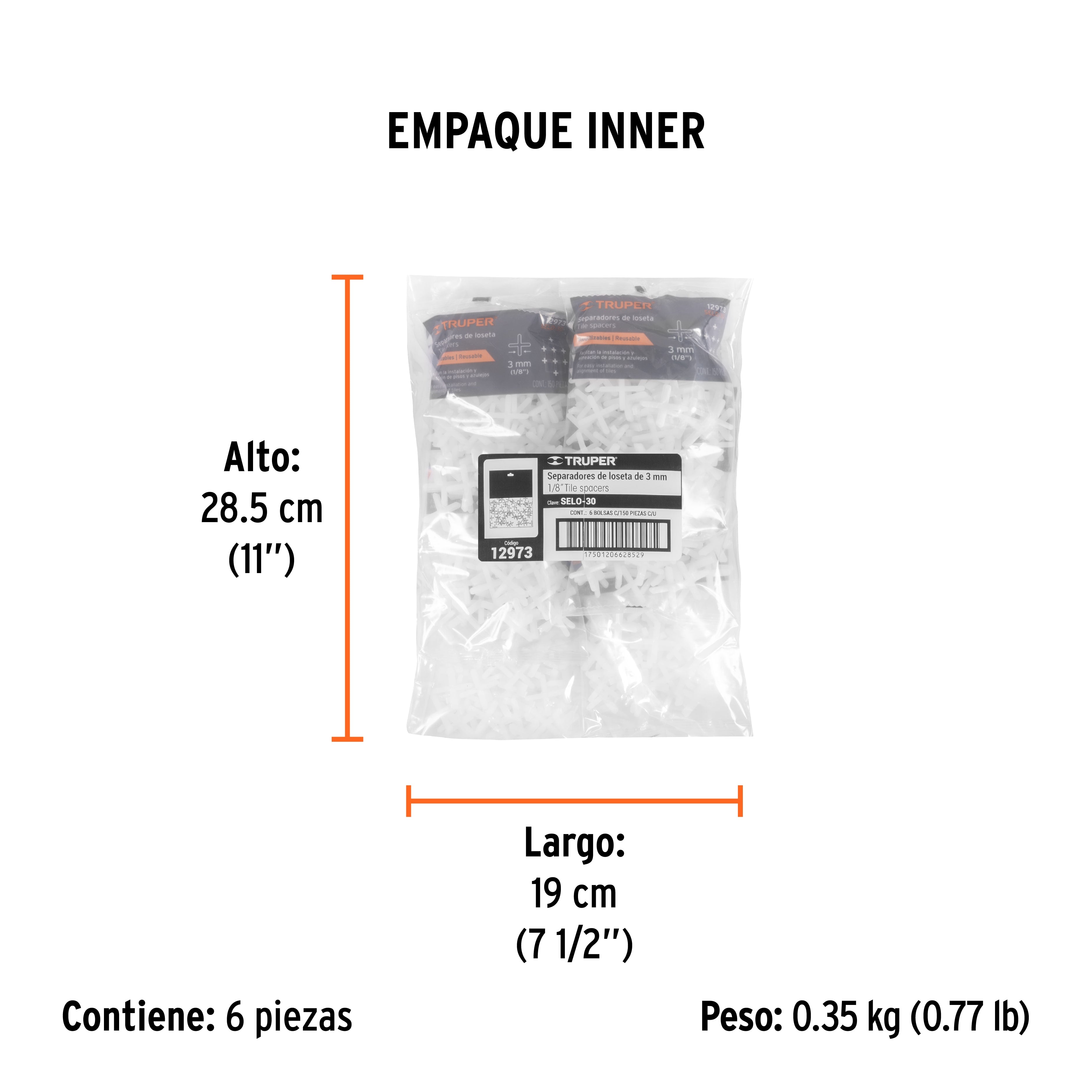 Bolsa con 150 separadores de 3 mm de losetas, TRUPER - Empaque