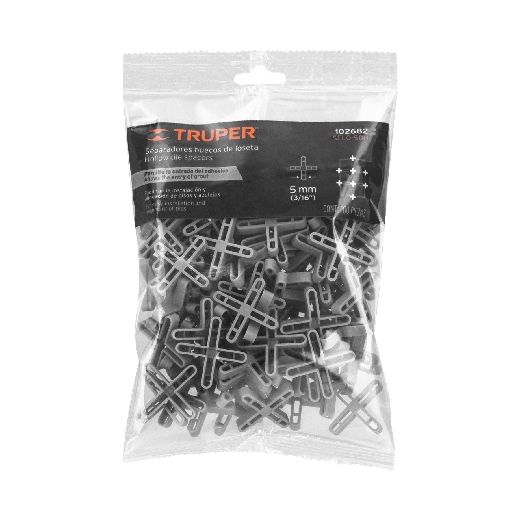 Bolsa con 100 separadores huecos de 5mm para losetas, TRUPER