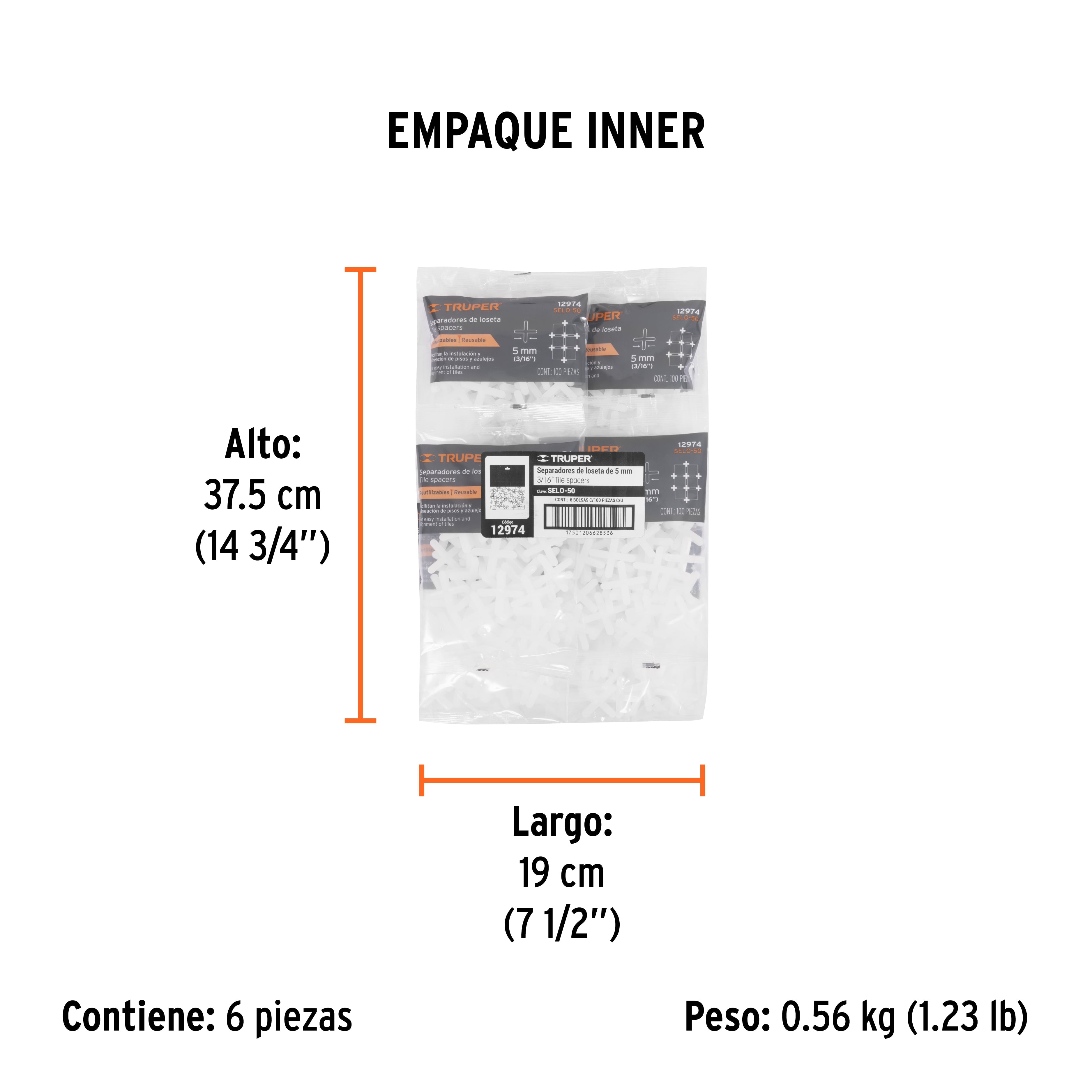 Bolsa con 100 separadores de 5 mm de losetas, TRUPER - Empaque