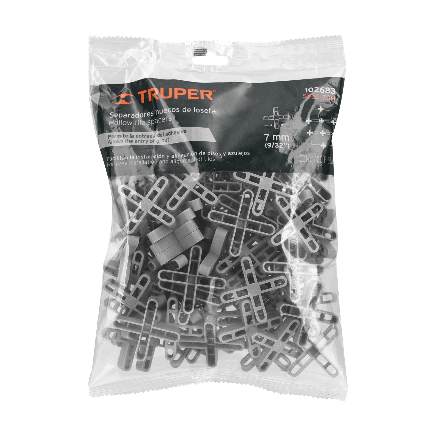 Bolsa con 100 separadores huecos de 7mm para losetas, TRUPER