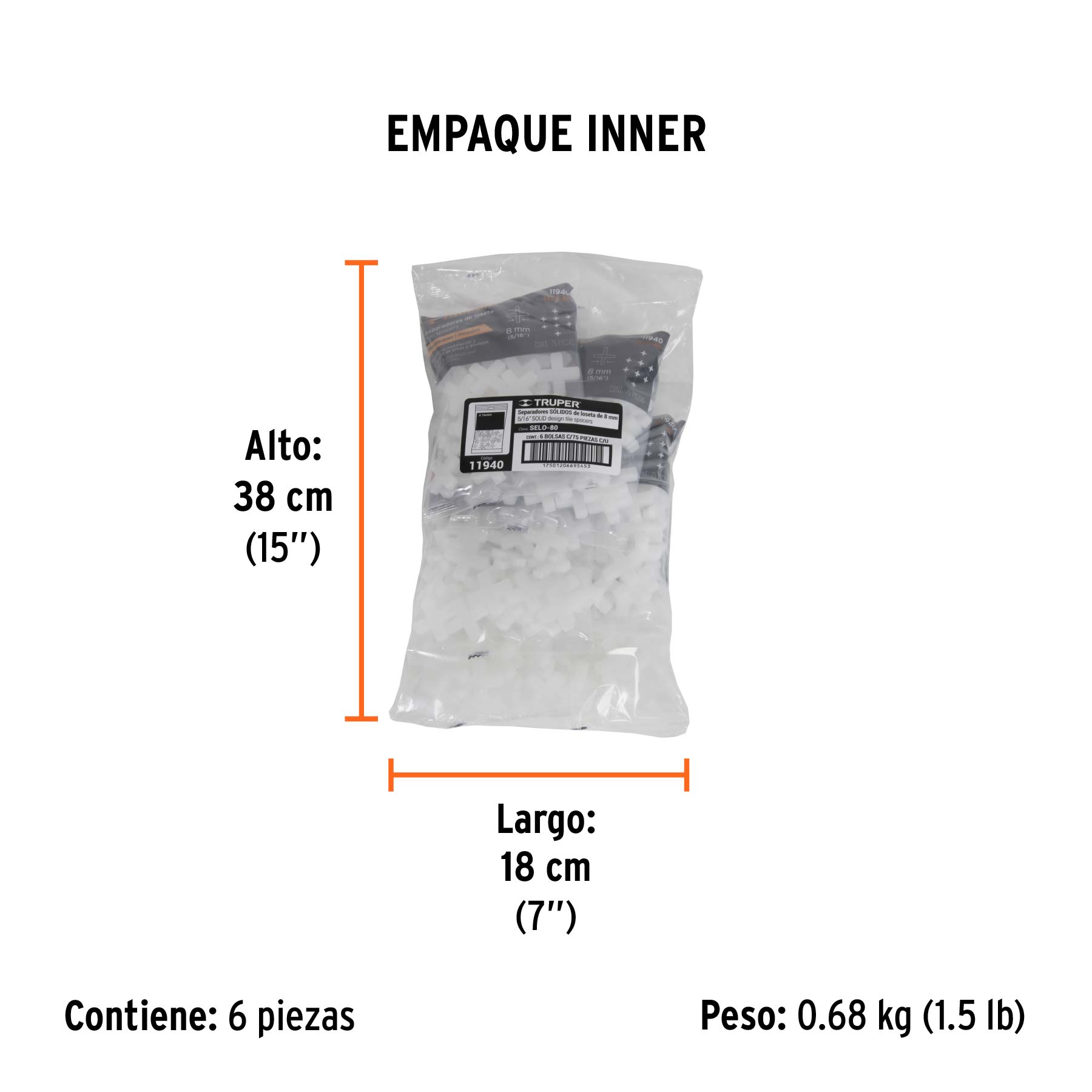 Bolsa con 75 separadores de 8 mm de losetas, TRUPER - Empaque