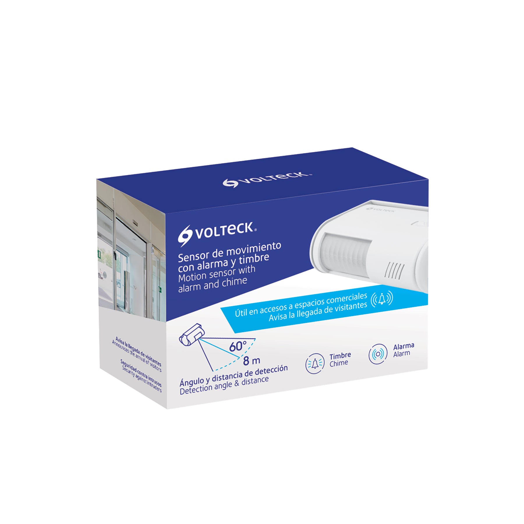 Sensor de movimiento con alarma y timbre, VOLTECK